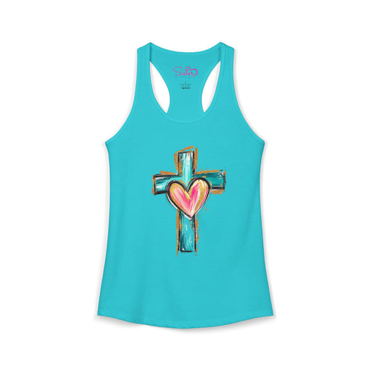 Cross with Heart Racerback Tank | Inclusive Faith Tank Top | Chosen Family Christian Apparel | Love-Centered Spiritual Summer Shirt