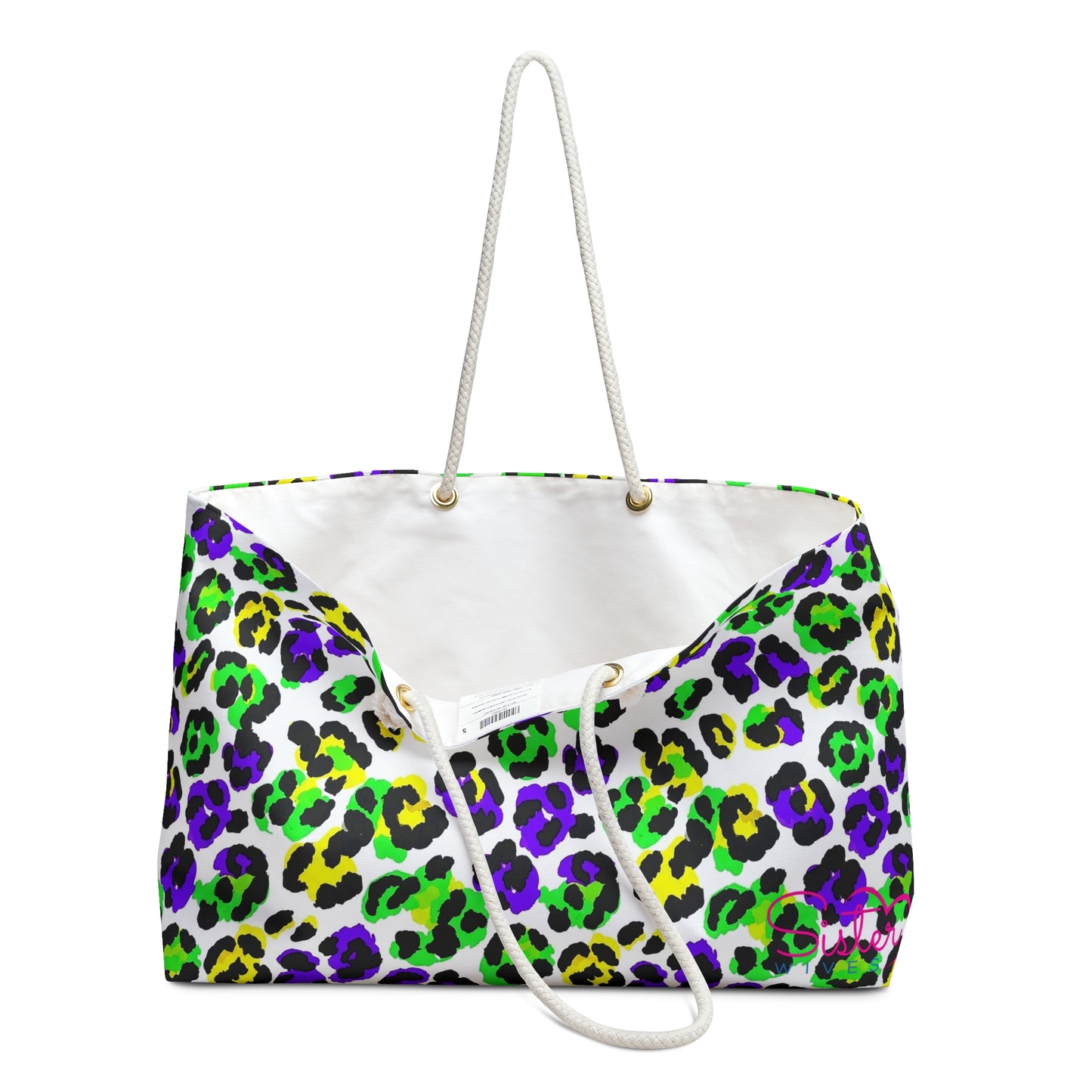 Mardi Gras Cheetah Print Weekender Bag | Polyamory ENM Friendly Travel Tote | Matching Couple & Throuple Overnight Bag | Festival & Cruise Carryall