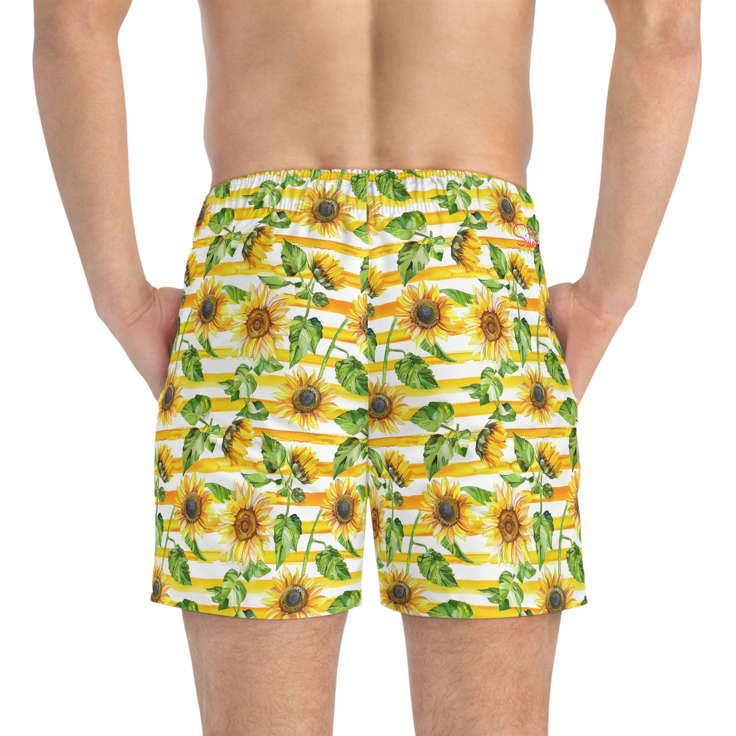 Men’s Sunflower & Daisy Swim Trunks – Bright Floral Summer Swim Shorts, ENM Polyamory Friendly Beach Board Shorts, Fast-Dry