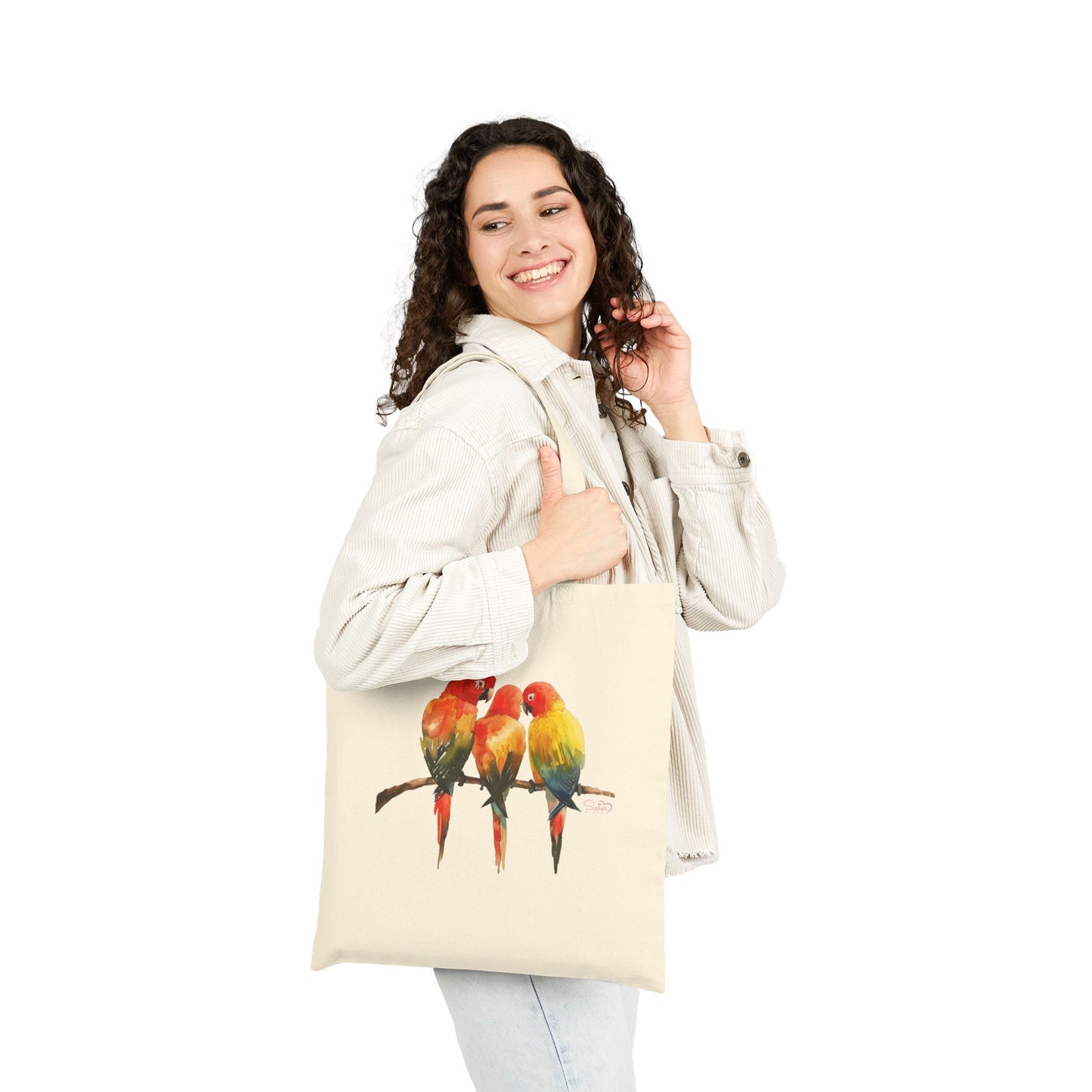 Lovebirds Canvas Tote Bag – Colorful Bird Couple Illustration | Symbol of Love, Partnership & Chosen Family | Nature-Inspired Everyday Tote