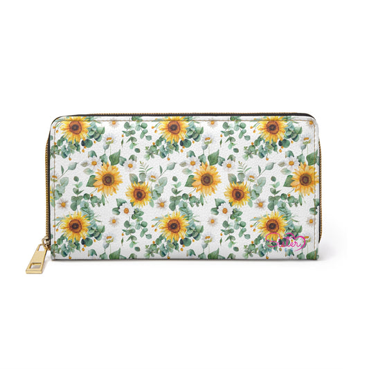 Sunflower Zipper Wallet – Floral Zip-Around Wallet, Sunflower Print Clutch, Cottagecore Farmhouse Accessory, Gift for Sunflower Lovers