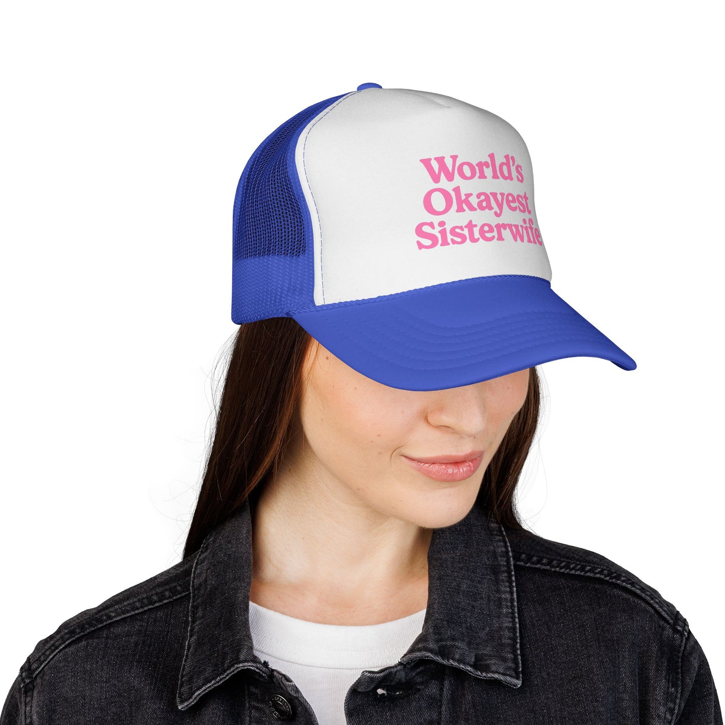 World's Okayest Sisterwife Trucker Cap, Funny Gift for Sisters, Unique Headwear for Events, Casual Style, Best for Family Gatherings