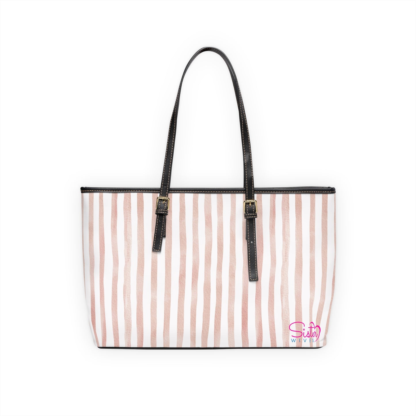 XL Stripe Shoulder Purse – Polyamory Sisterwives ENM Friendly Tote | Swinger Lifestyle Handbag | Soft Blush Minimalist Weekend Bag