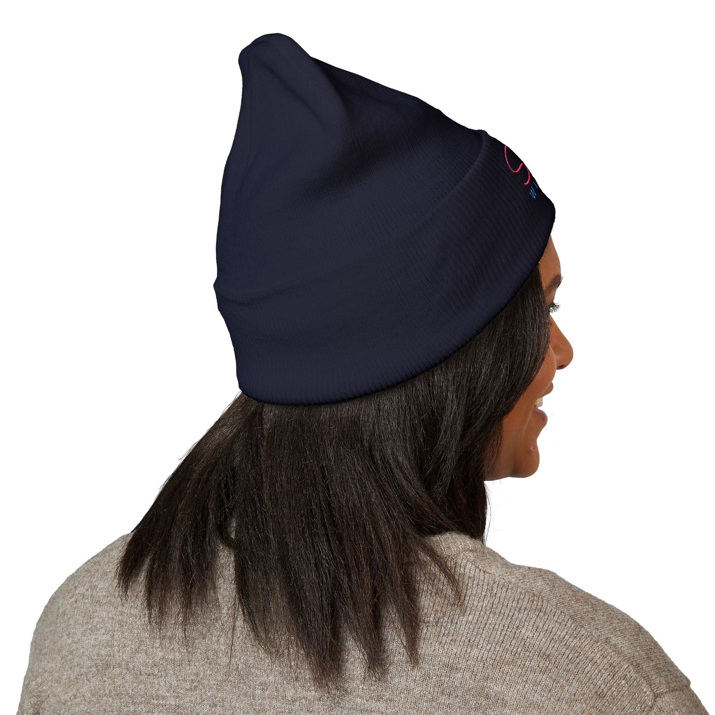 SisterWives Logo Embroidered Cuffed Beanie, Cozy Hat for Family Gatherings, Winter Wear, Holiday Gift, Fashion Accessory