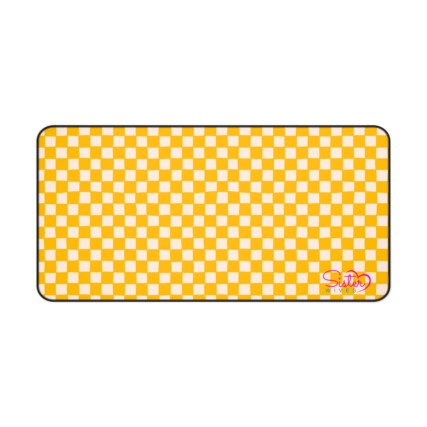 Yellow Checkered Desk Mat – Retro Checkerboard Mouse Pad, Neoprene Extended Desk Mat, Polyamory Friendly Office Decor, Love-Positive Workspace Accessory