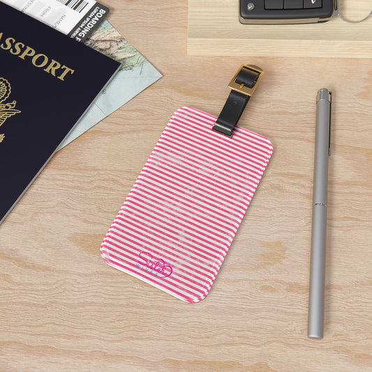 Pink Striped Luggage Tag – Polyamory ENM Pride Travel Accessory, Acrylic Suitcase Tag with Adjustable Strap