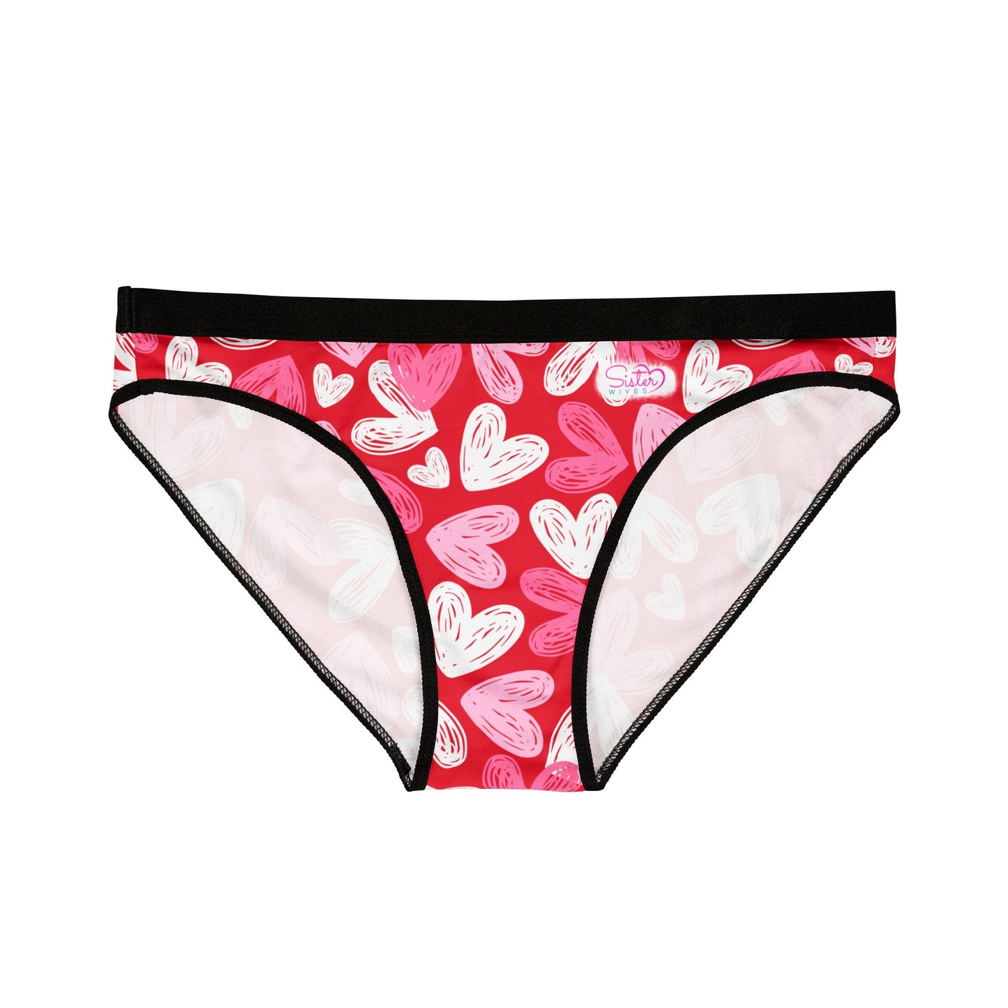 Red Women’s Valentine’s Heart Print Underwear – Polyamory & Swinger Friendly Panties, ENM Pride Lingerie, Matching Couples & Sets Available