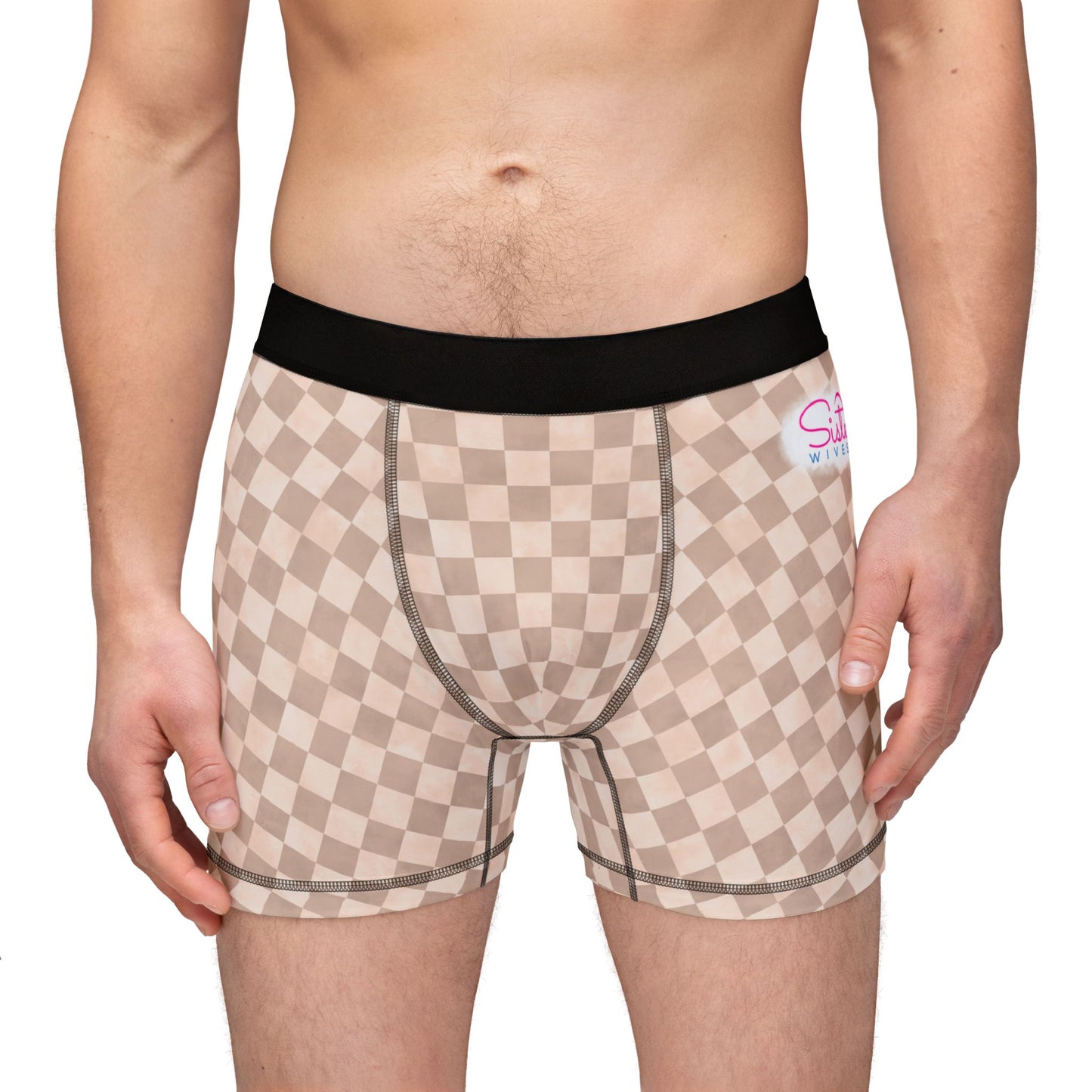 Neutral Checker Men’s Boxer Briefs | Aesthetic Stretch Underwear | ENM & Polyamory Friendly Loungewear