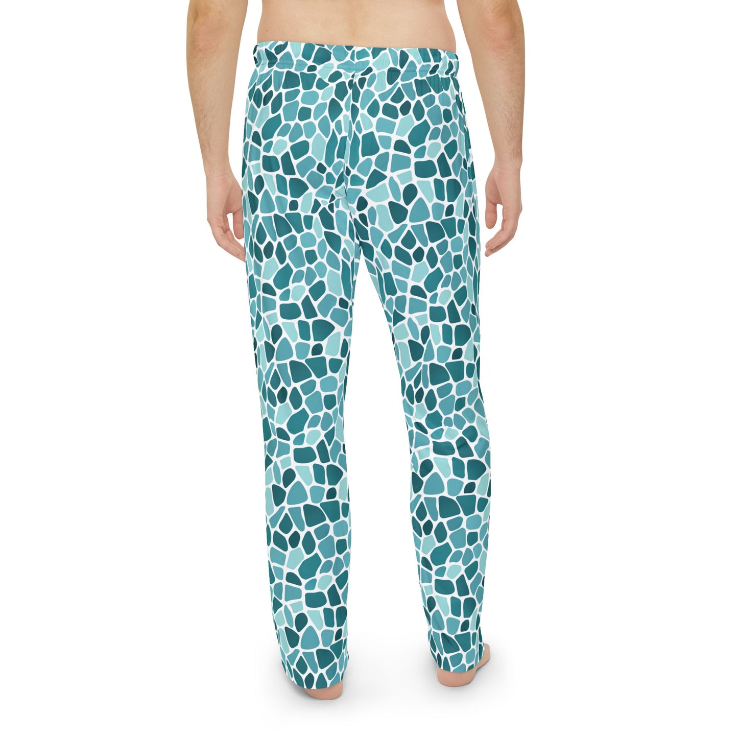 Men's Blue Mosaic Print Pajama Pants Men’s Boho Abstract Pajama Pants | Teal & Blue Modern Lounge Pants | Polyamory & ENM Friendly Sleepwear | Soft Cozy Gift