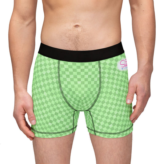 Green Checker Men’s Boxer Briefs | Aesthetic Stretch Underwear | ENM & Polyamory Friendly Men’s Boxers | Soft Statement Loungewear