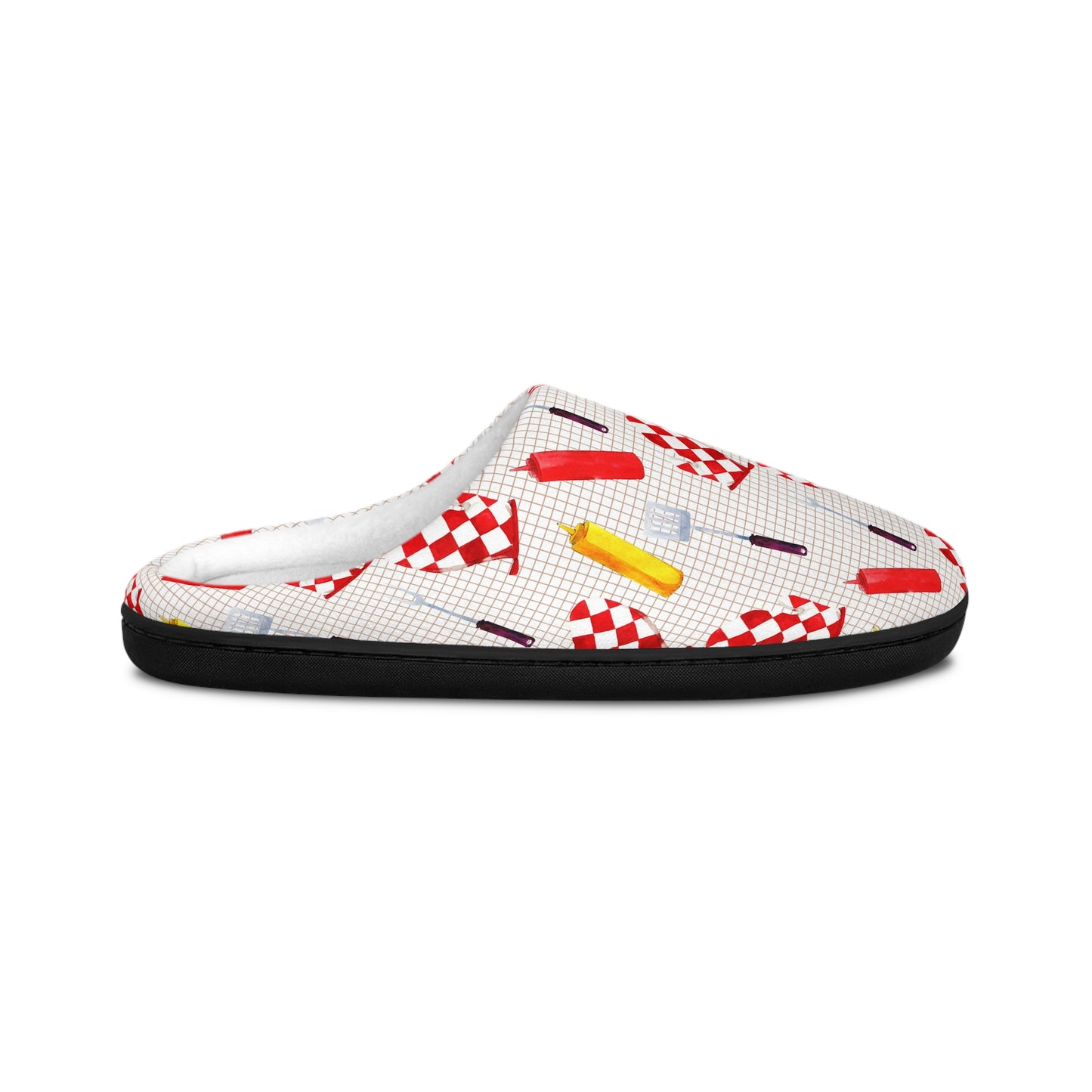 Men’s BBQ Slippers – Grill & Cookout Indoor House Shoes | Funny Food Print Slippers | Cozy Non-Slip Men’s Slippers
