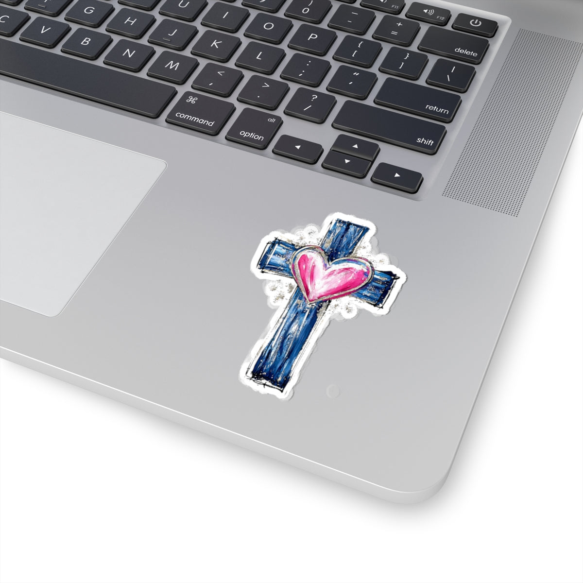 Cross With Heart Kiss Cut Sticker – Faith Inspired Vinyl Sticker | Love & Grace Christian Decal | Laptop Water Bottle Sticker