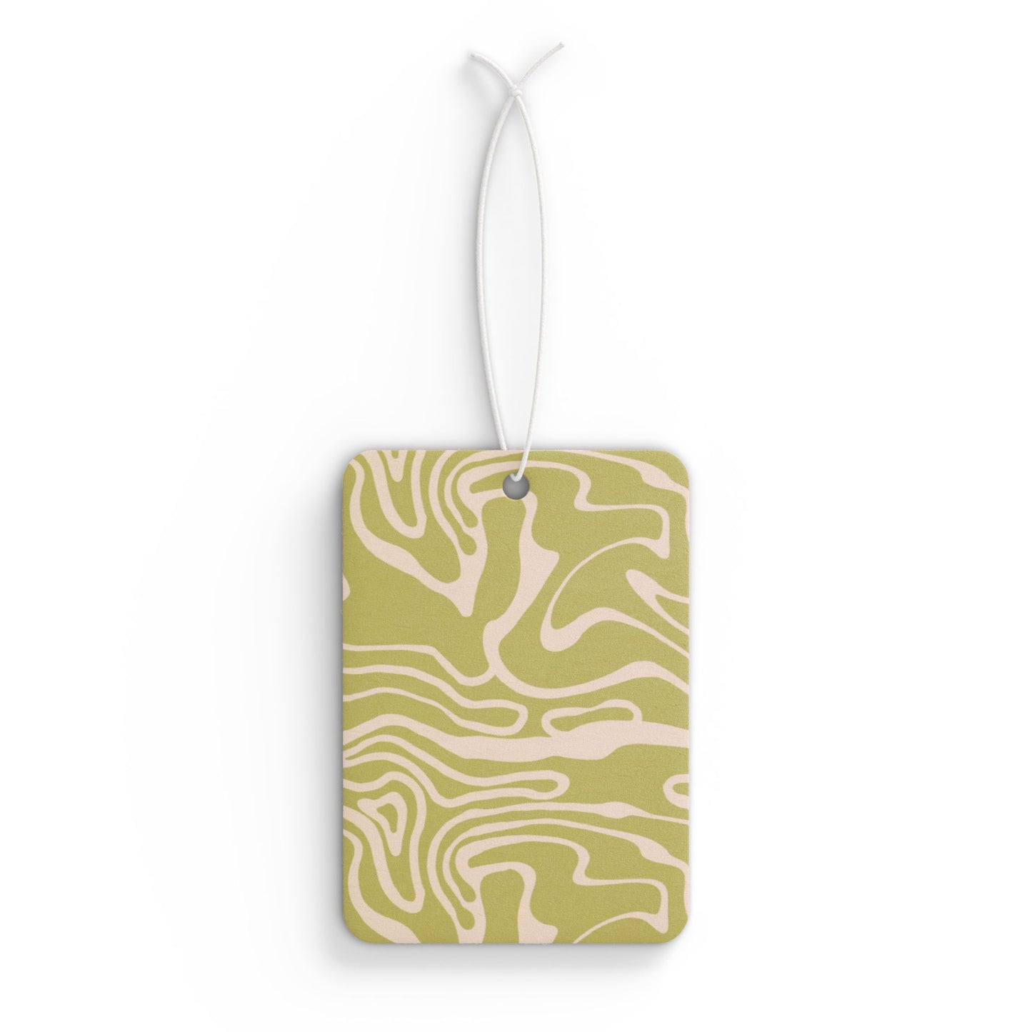 Abstract Olive Green Car Air Freshener – Modern Earthy Aesthetic Hanging Diffuser | Pine, New Car & Black Ice Scents