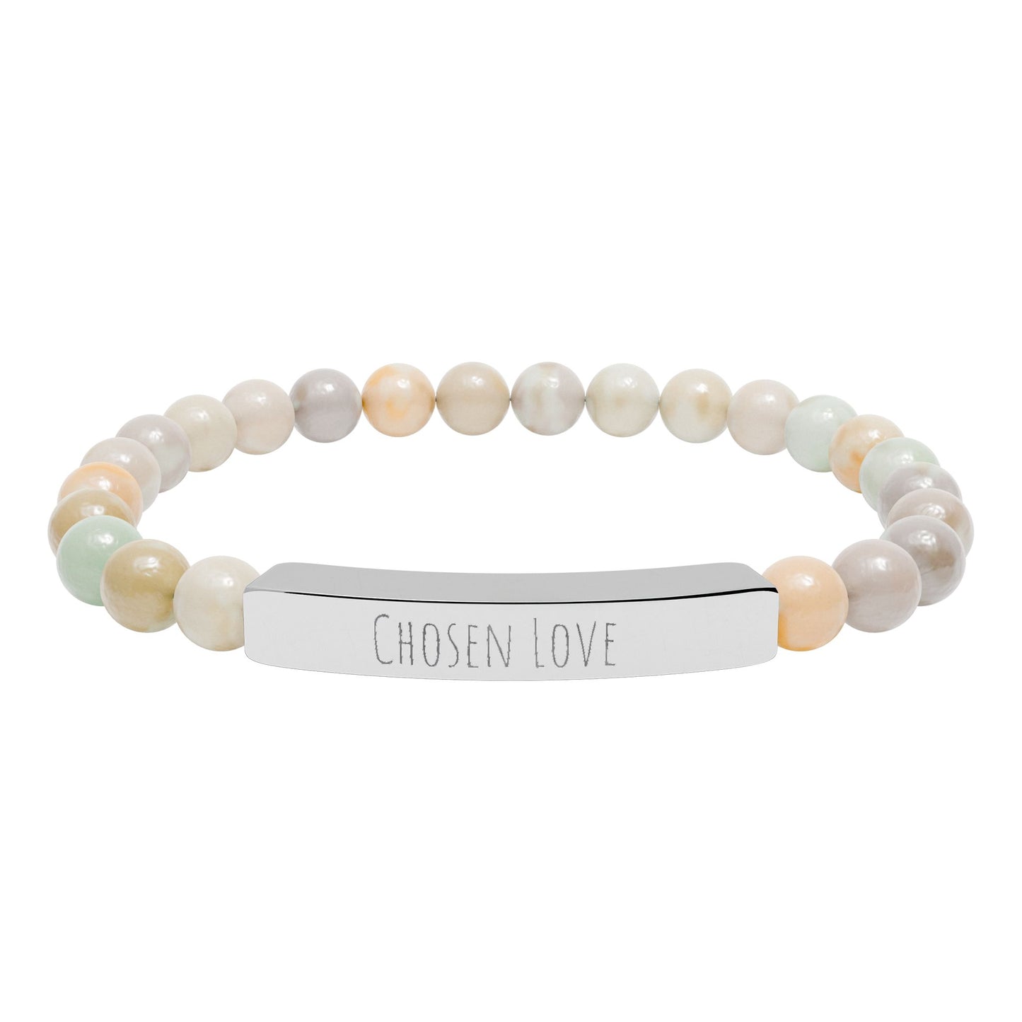Chosen Love Natural Stone Stretch Bar Bracelet – Engraved Stainless Steel ID Bracelet, Polyamory & ENM Jewelry, Minimalist Relationship Symbol