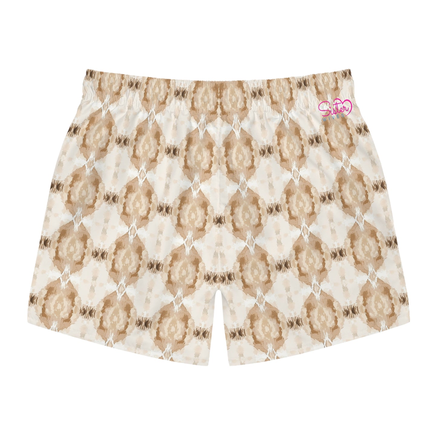 Men’s Boho Abstract Swim Trunks – Neutral Earth Tone Boardshorts | Modern Minimalist Swimwear | Fast-Dry Men’s Swim Shorts