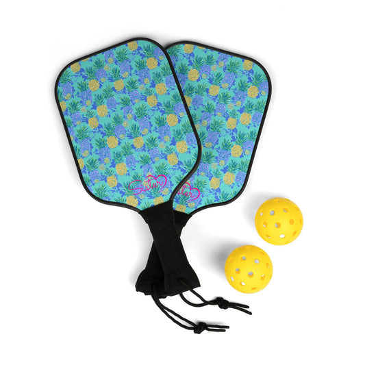 Blue Preppy Pineapple Colorful Pickleball Paddle Set By SisterWives | Fun Outdoor Sports Gear | Perfect Gift for Players | Summer Activities | Birthday, Sports Event, Family Fun