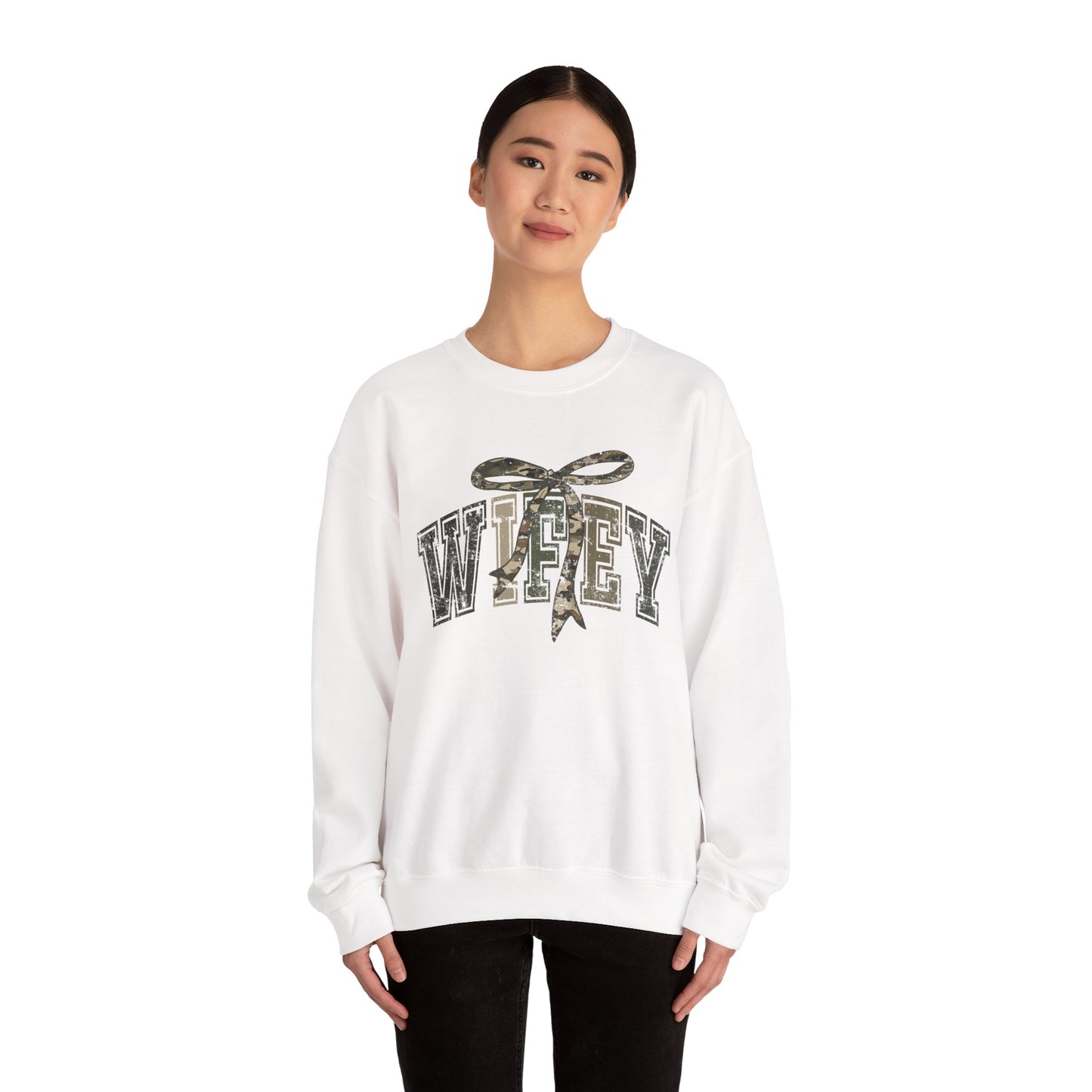 Wifey Sweatshirt with Camo Bow | Sister Wife Crewneck | Polyamory & ENM Lifestyle Apparel | Cozy Unisex Wifey Pullover