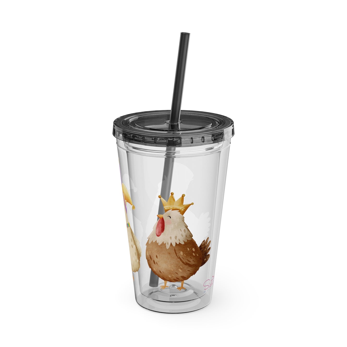 Mardi Gras Chicken 16oz Sunsplash Tumbler | Funny Farm Chicken Drink Cup | Cajun Mardi Gras Drinkware | Colorful Chicken Lover Gift | Farmhouse Humor Tumbler