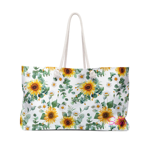 Sunflower Weekender Bag – Floral Travel Tote, Large Sunflower Overnight Bag, Cottagecore Farmhouse Carryall, Beach & Weekend Getaway Bag