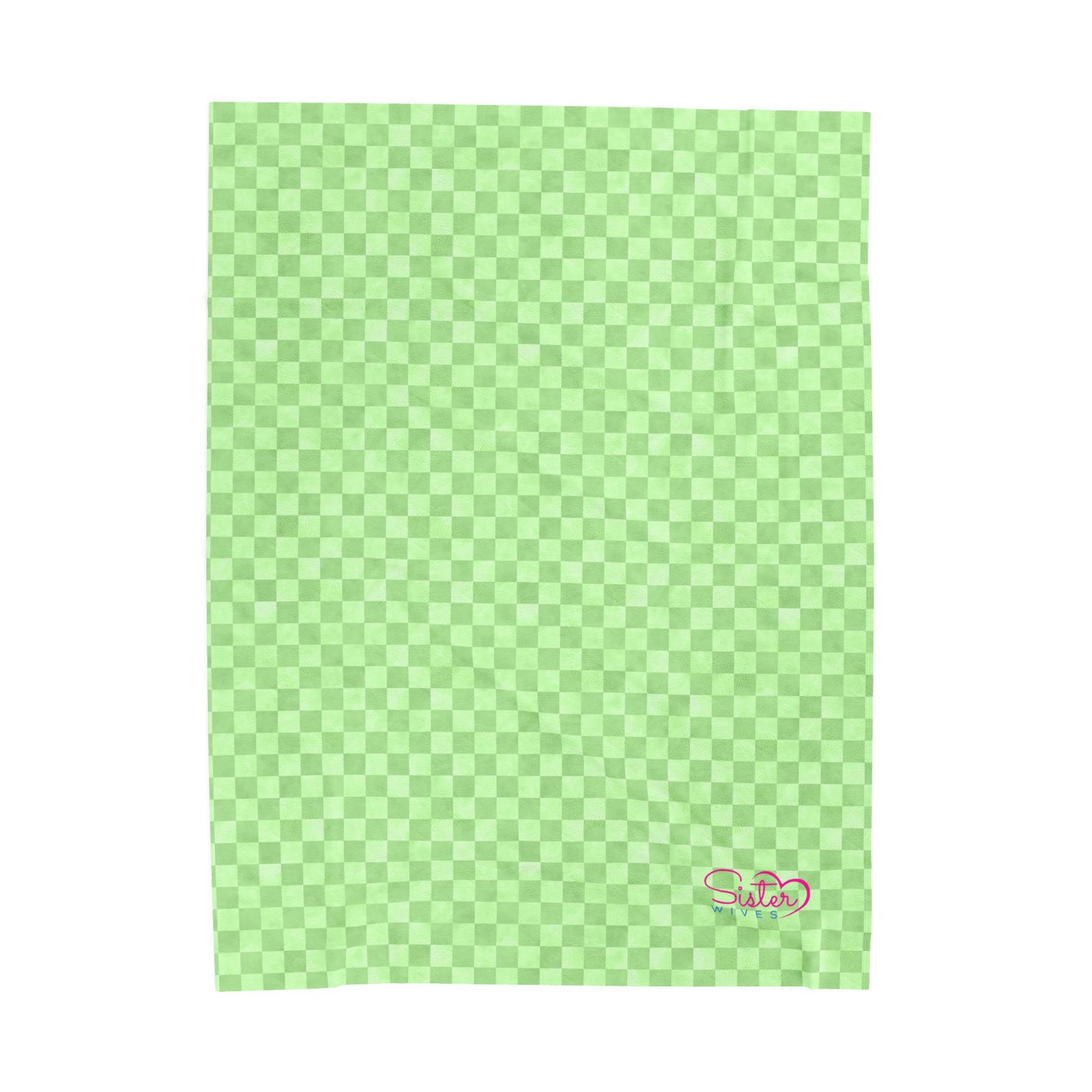 Green Checker Plush Blanket | Cozy Velveteen Throw | Polyamory & ENM Friendly Home Decor | Chosen Family Aesthetic Blanket