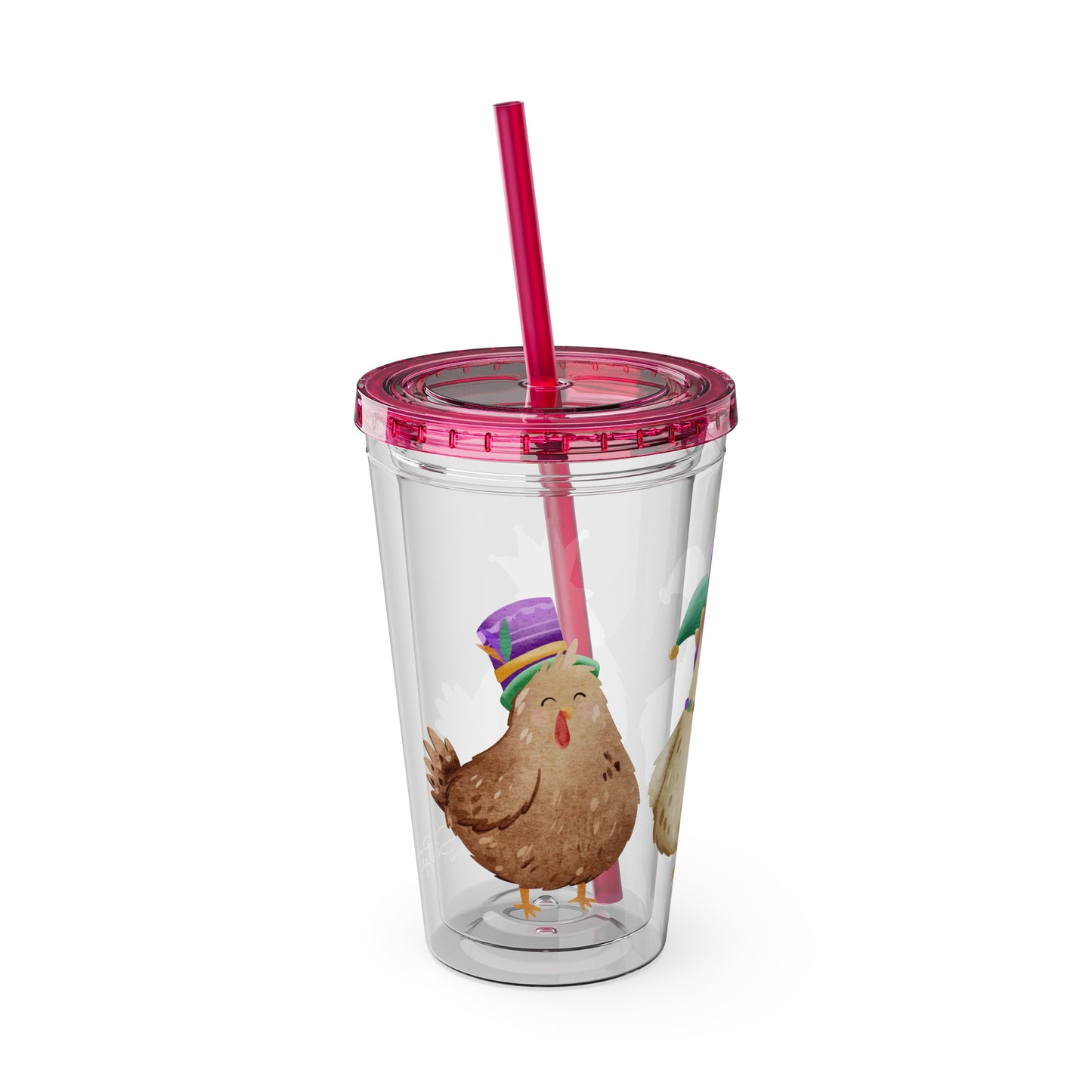 Mardi Gras Chicken 16oz Sunsplash Tumbler | Funny Farm Chicken Drink Cup | Cajun Mardi Gras Drinkware | Colorful Chicken Lover Gift | Farmhouse Humor Tumbler