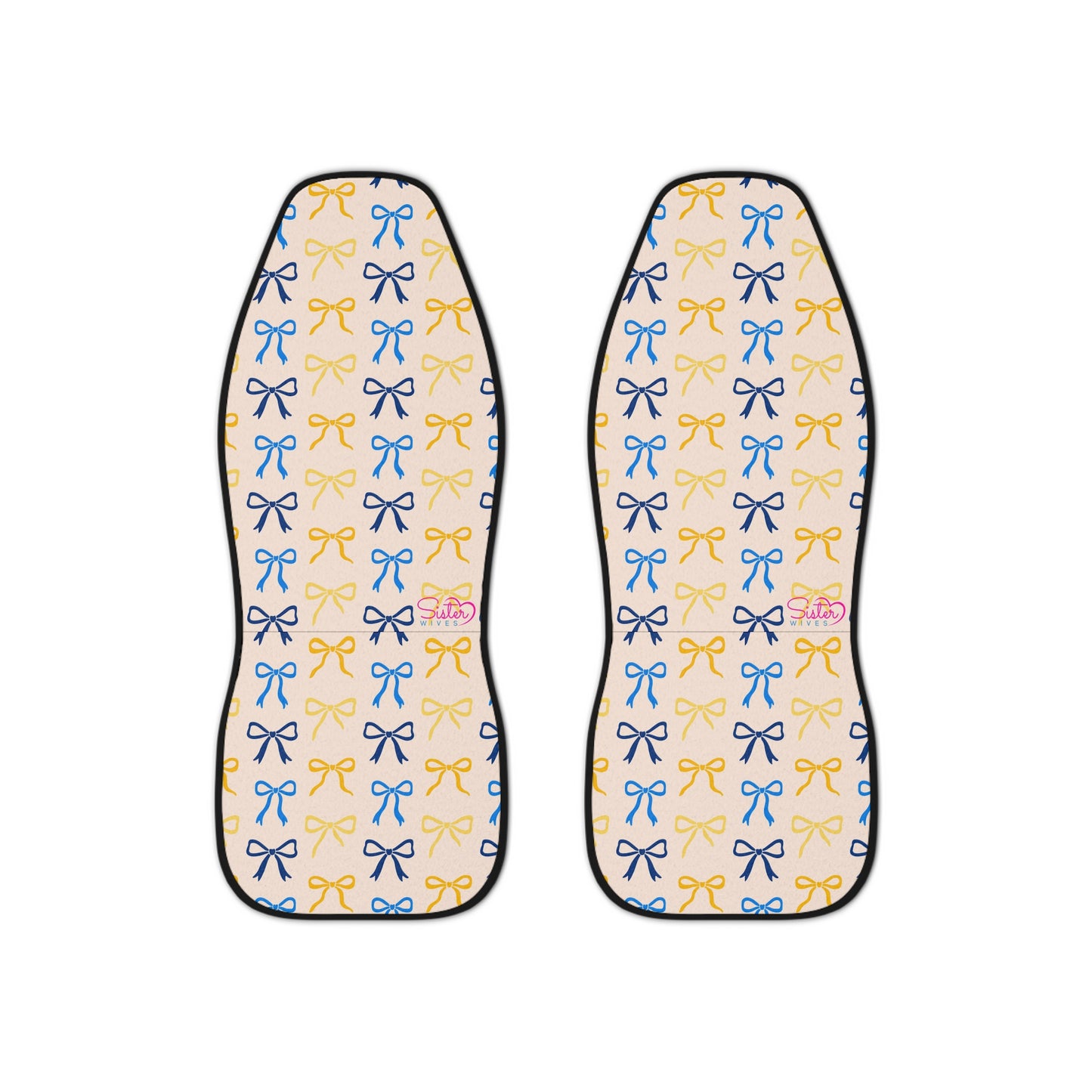 Blue & Yellow Bow Car Seat Covers | Blue & Yellow Coquette Auto Decor | Retro Boho Seat Covers | Polyamory & ENM Friendly