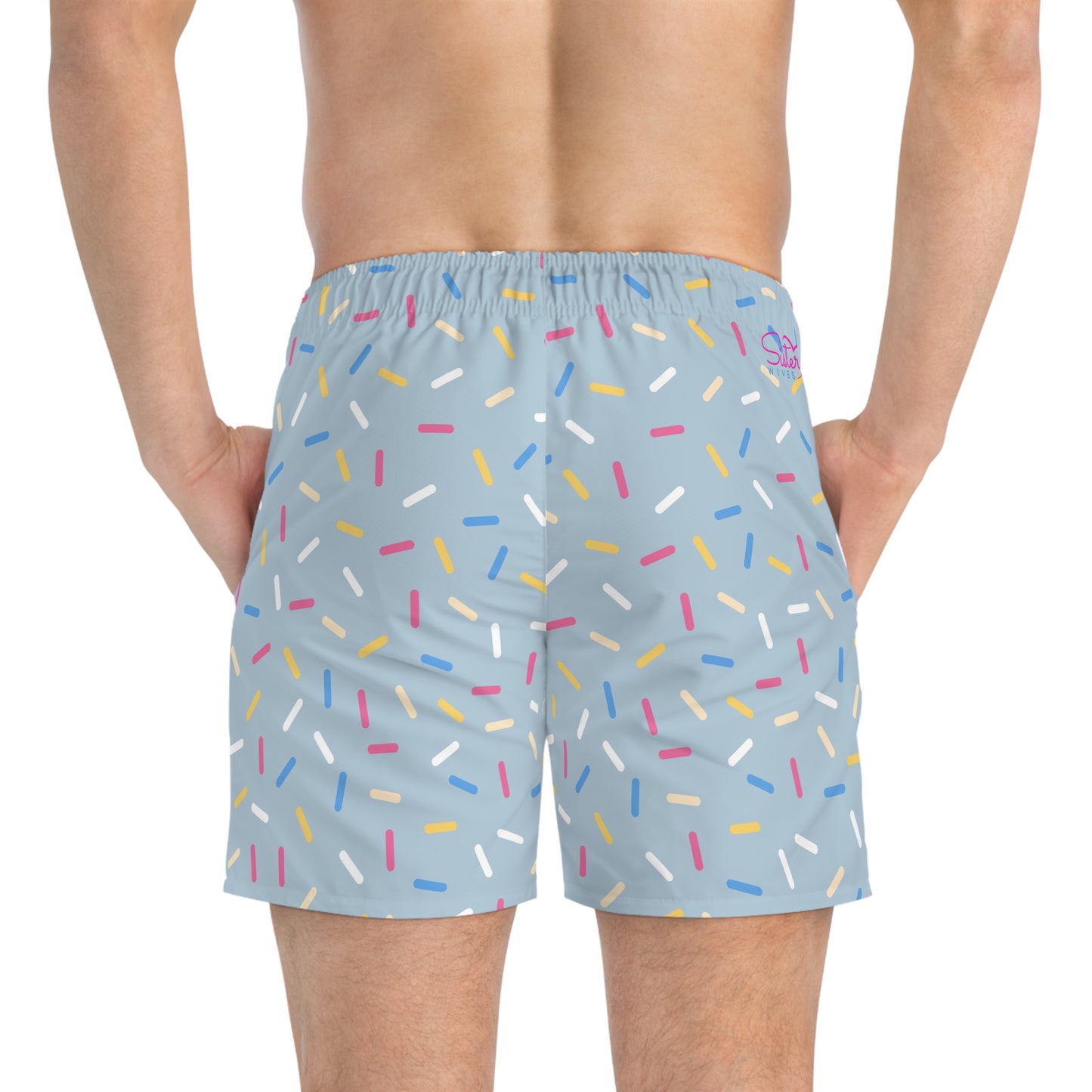 Men’s Rainbow Sprinkle Swim Trunks – Pastel Confetti Summer Swim Shorts, Fun Pool & Beach Board Shorts, Fast-Dry AOP Trunks