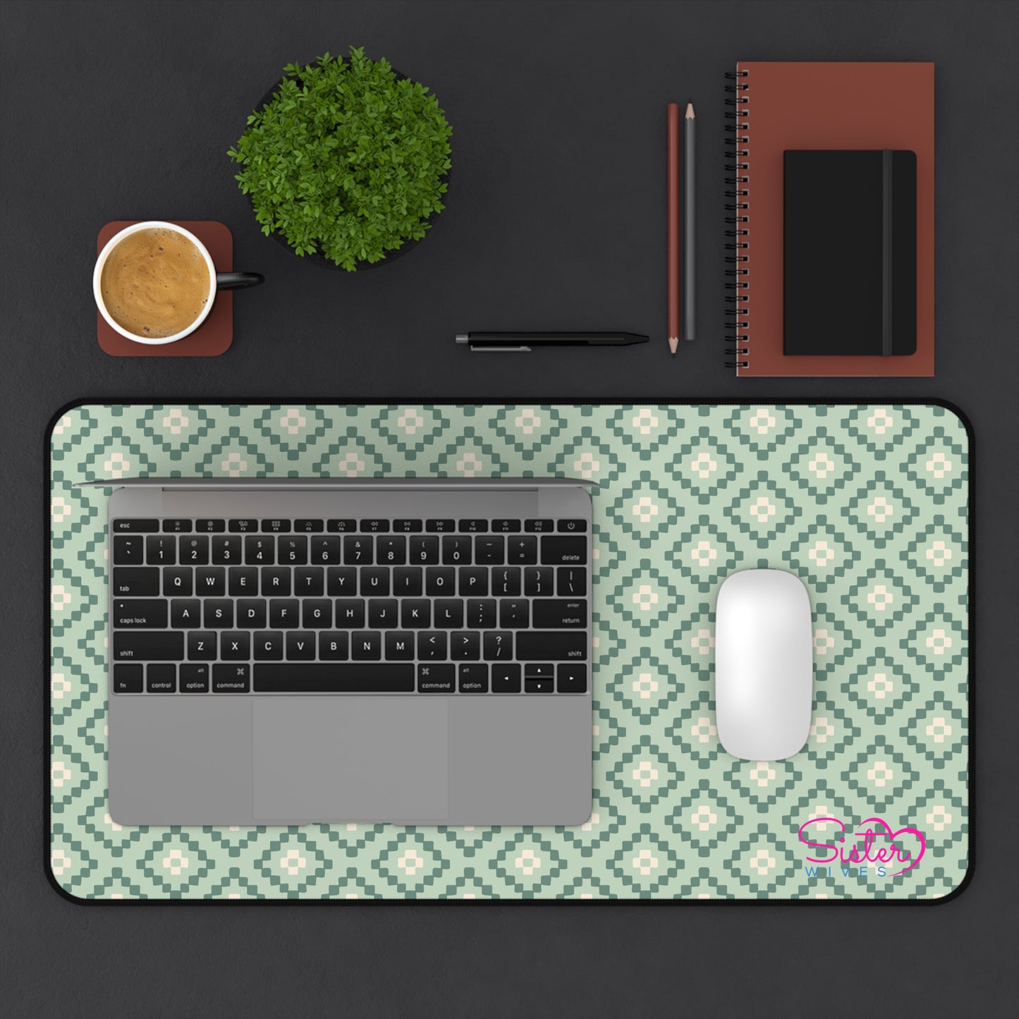 Geometric Desk Mat – Boho Pattern Mouse Pad, Neoprene Extended Desk Mat, Polyamory Friendly Office Decor, Love-Positive Workspace Accessory