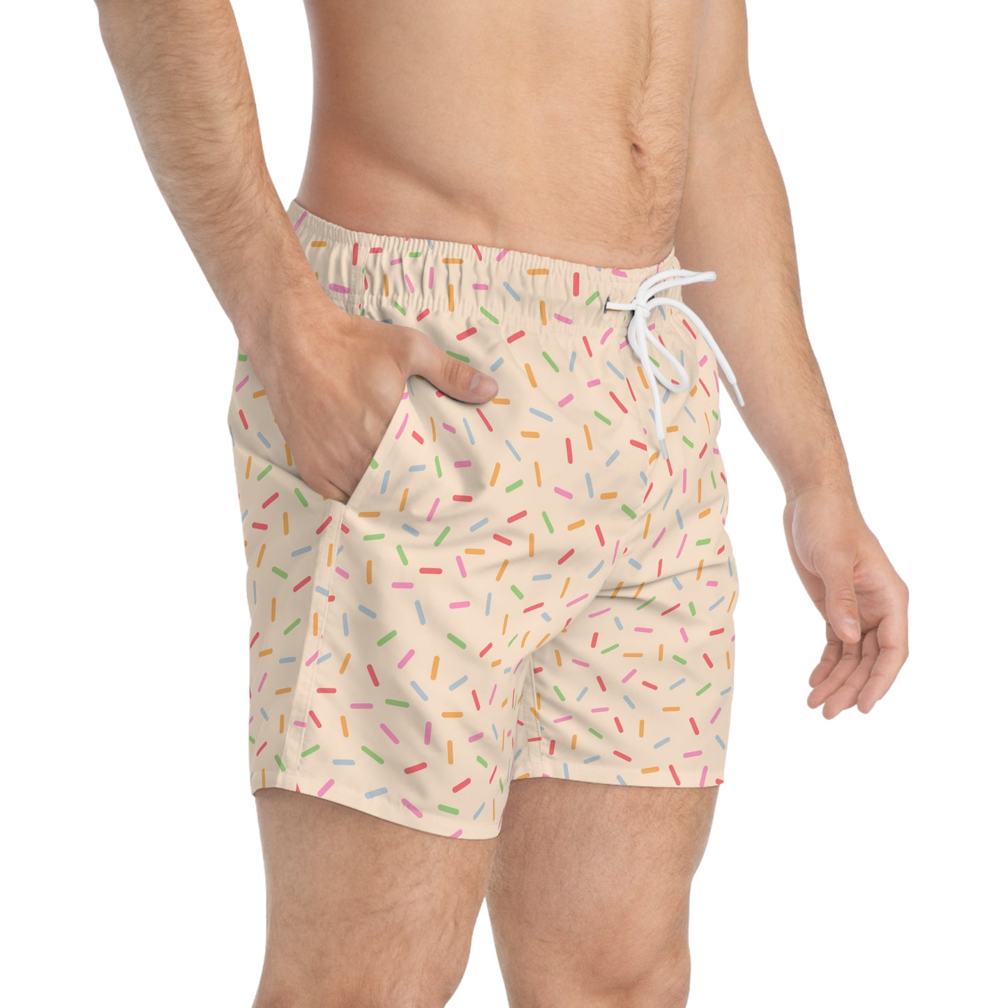 Men’s Rainbow Sprinkle Swim Trunks – Pastel Confetti Summer Swim Shorts, Fun Pool & Beach Board Shorts, Fast-Dry AOP Trunks