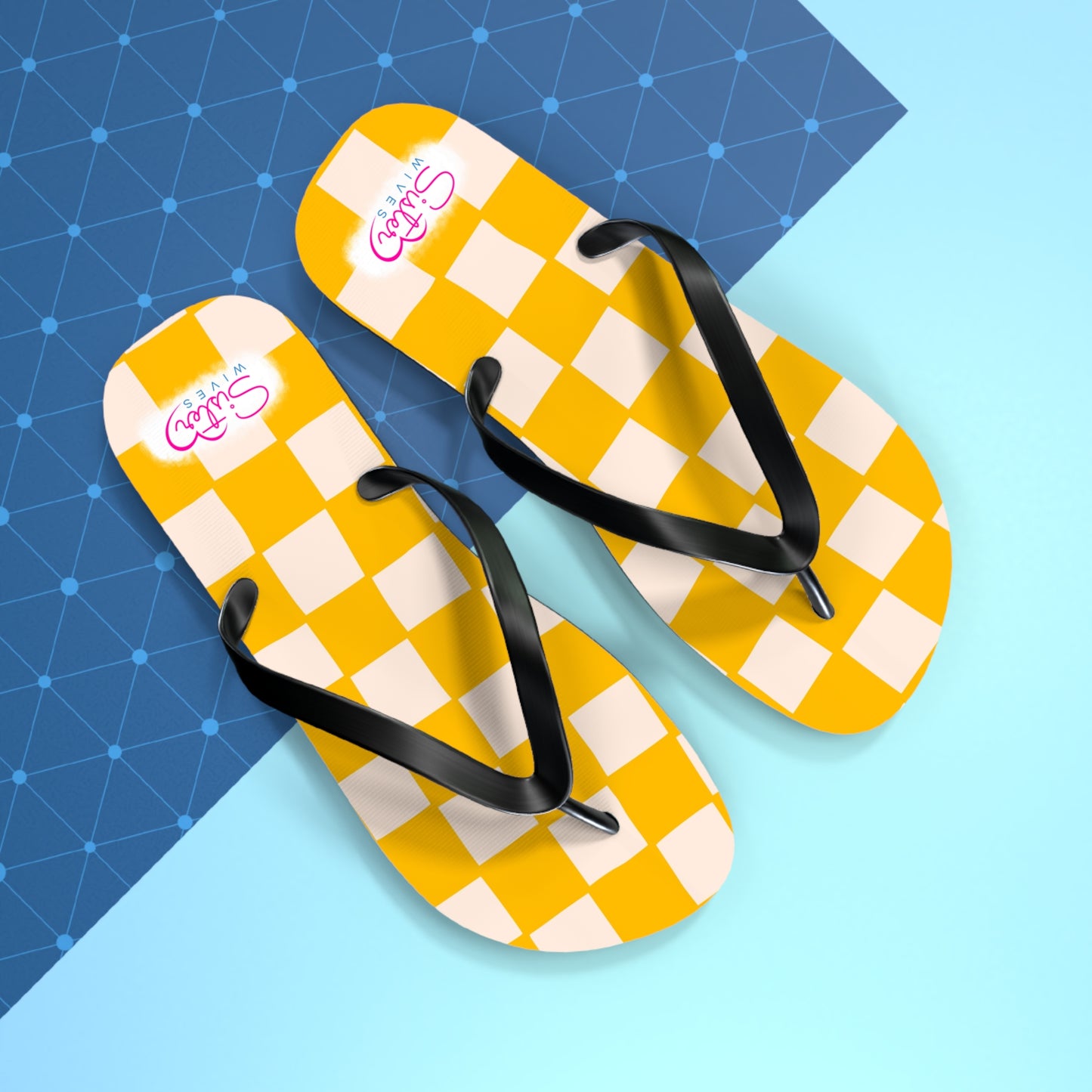 Yellow Checkered Flip Flops | Lightweight Summer Sandals for Travel & Vacation