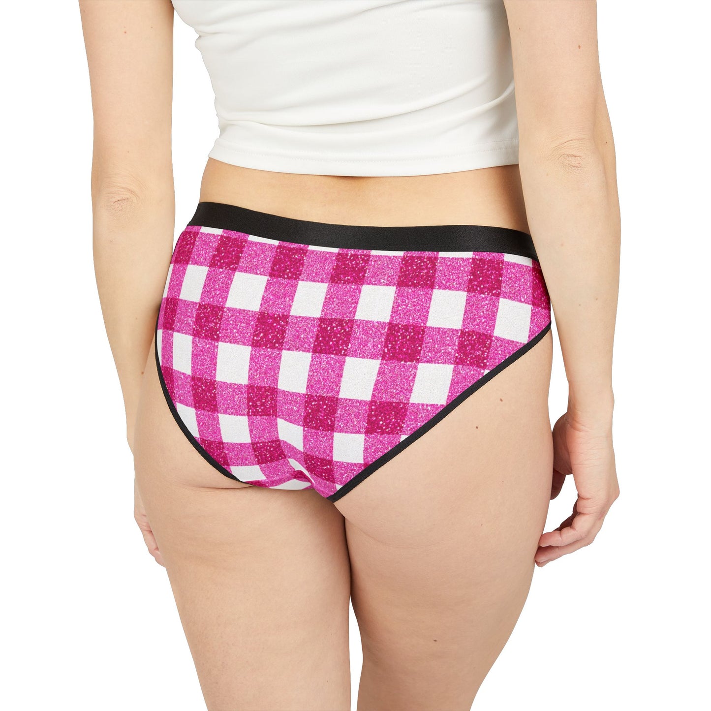 Women’s Valentine’s Gingham Underwear – Pink Checkered Panties, Polyamory & Swinger Friendly Lingerie, ENM Pride, Matching Couples Sets Available