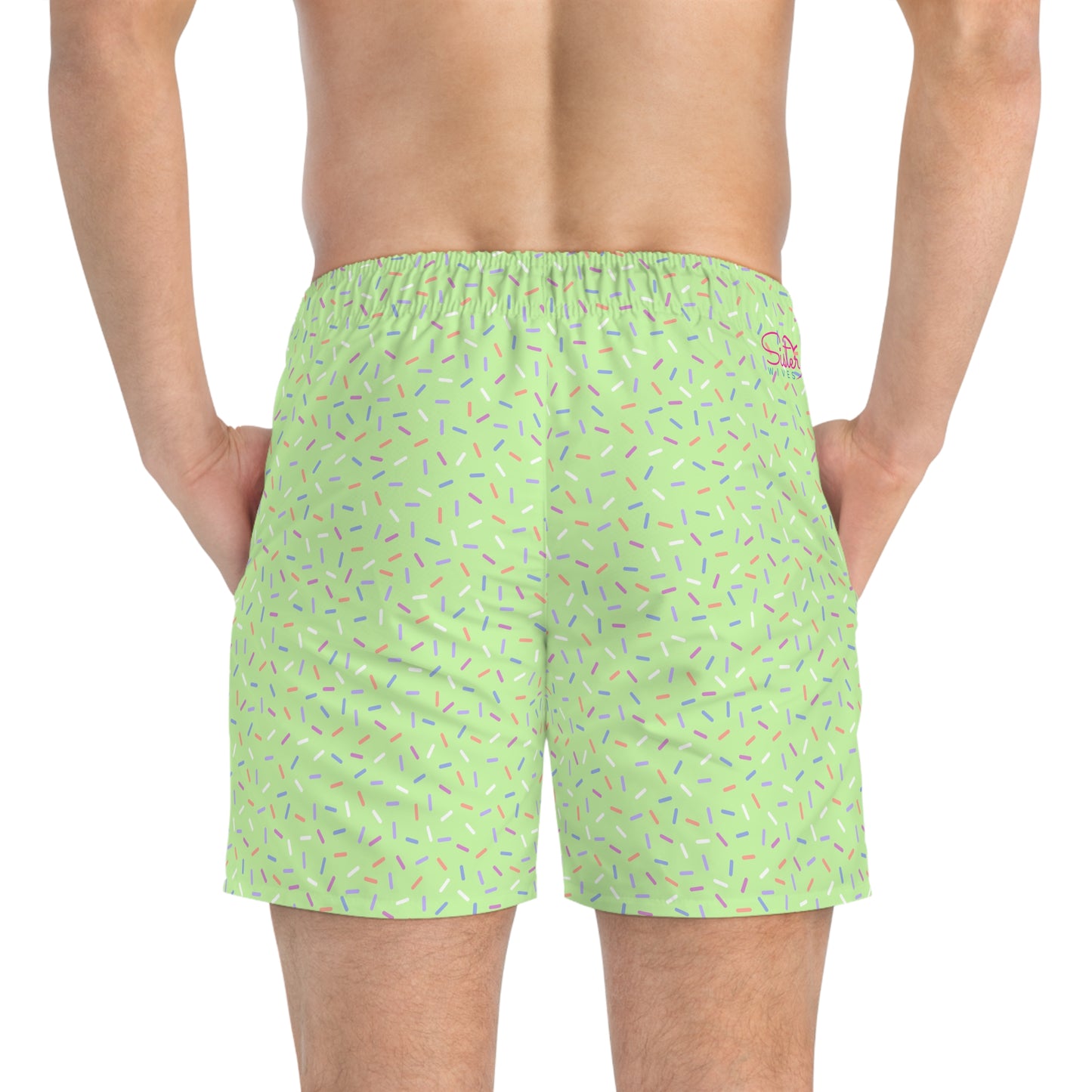 Men’s Rainbow Sprinkle Swim Trunks – Pastel Confetti Summer Swim Shorts, Fun Pool & Beach Board Shorts, Fast-Dry AOP Trunks