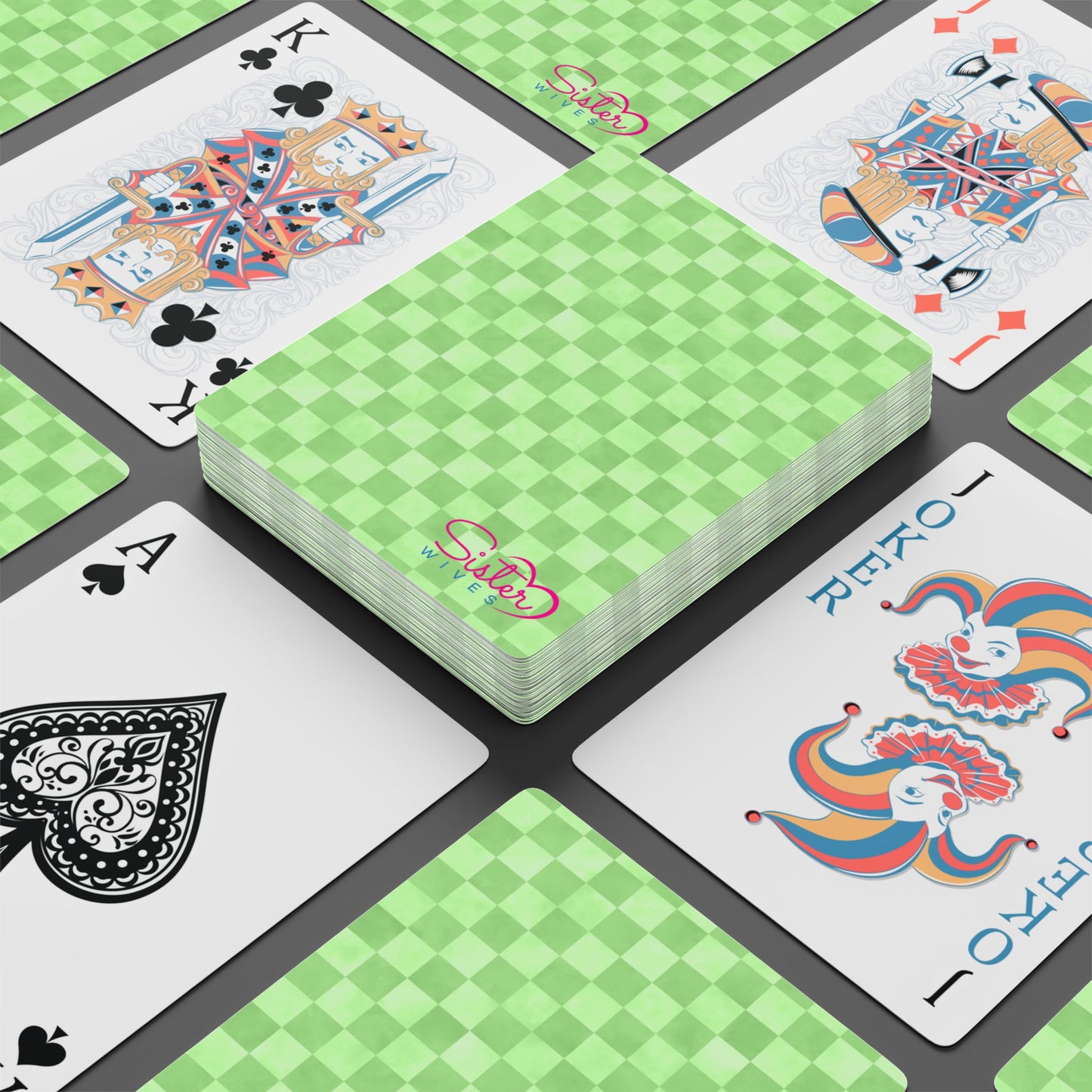 Green Checkered Poker Playing Cards – Modern Game Night Deck, Polyamory & ENM Friendly Playing Cards, Swinger Lifestyle Gift
