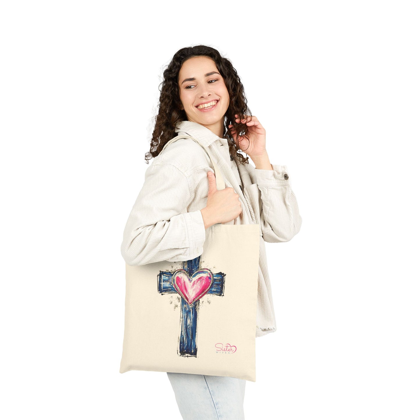 Cross with Heart Tote Bag | Faith & Love Canvas Tote | Chosen Family Christian Tote | Inclusive Spiritual Gift Bag