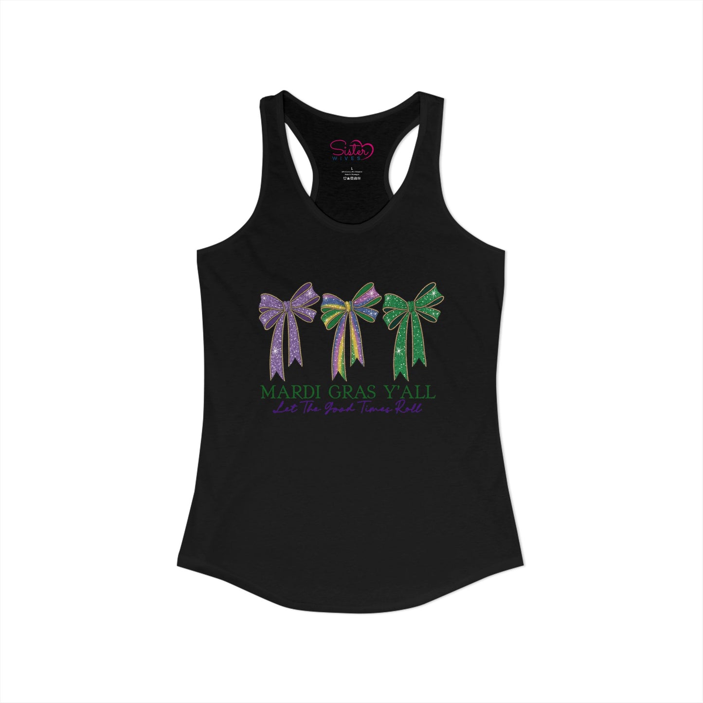 Mardi Gras Y’all Racerback Tank – Polyamorous ENM Throuple Swinger Shirt | Purple Green Gold Mardi Gras Festival Top