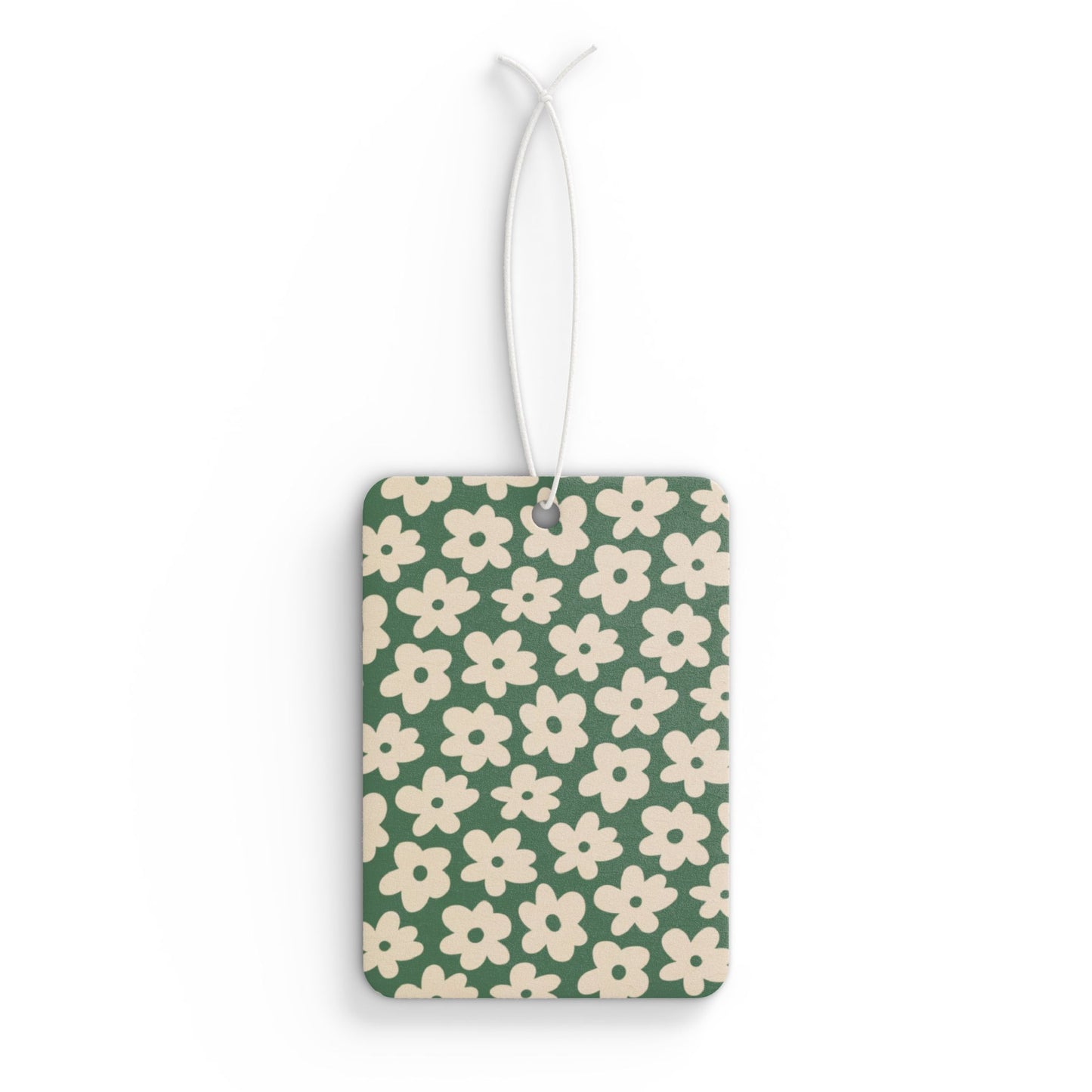 Green Retro Floral Car Air Freshener – Cute Daisy Aesthetic Hanging Diffuser | Pine, New Car & Black Ice Scents