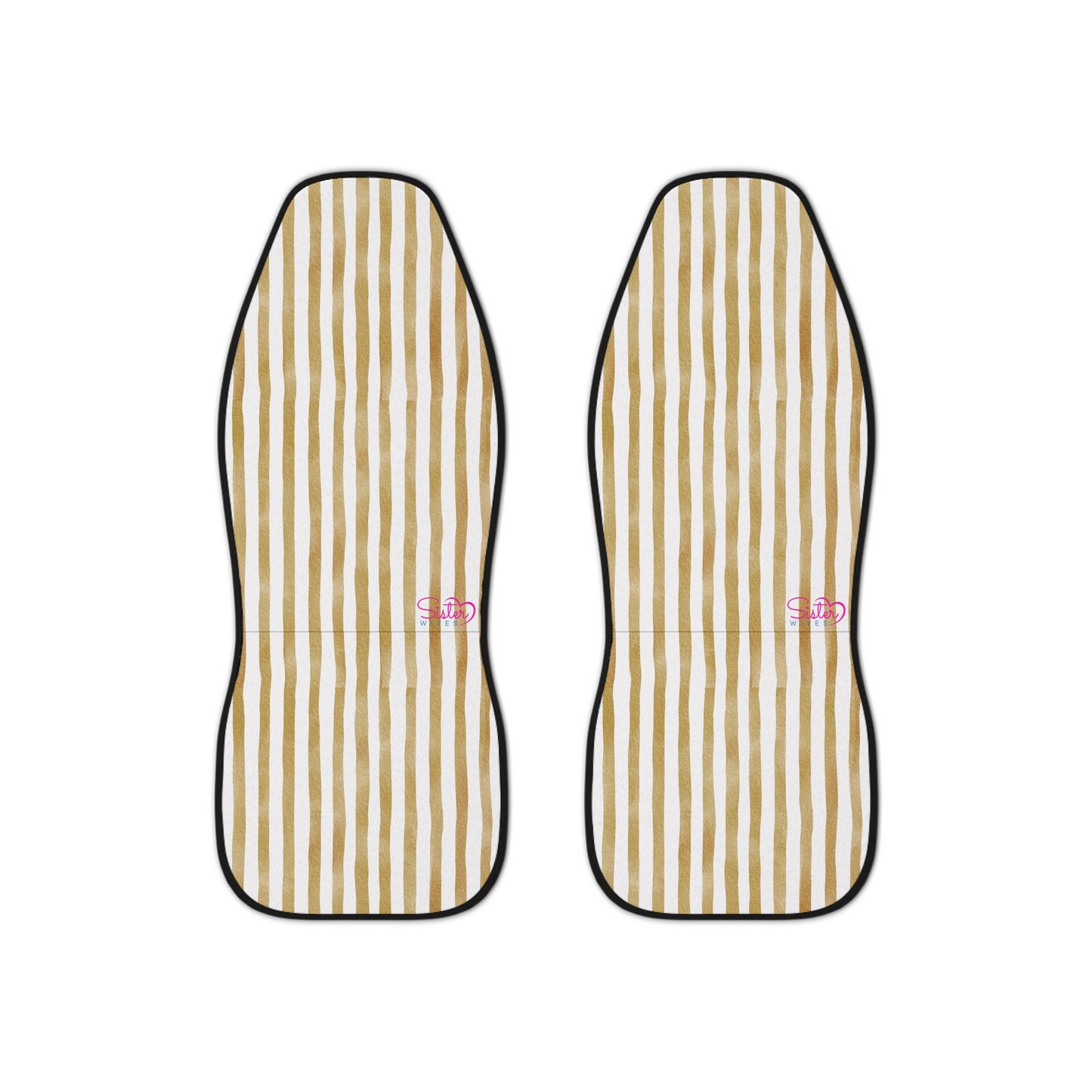 Natural Brown Stripe Car Seat Covers – Minimalist Boho Auto Decor | Polyamory & ENM Friendly