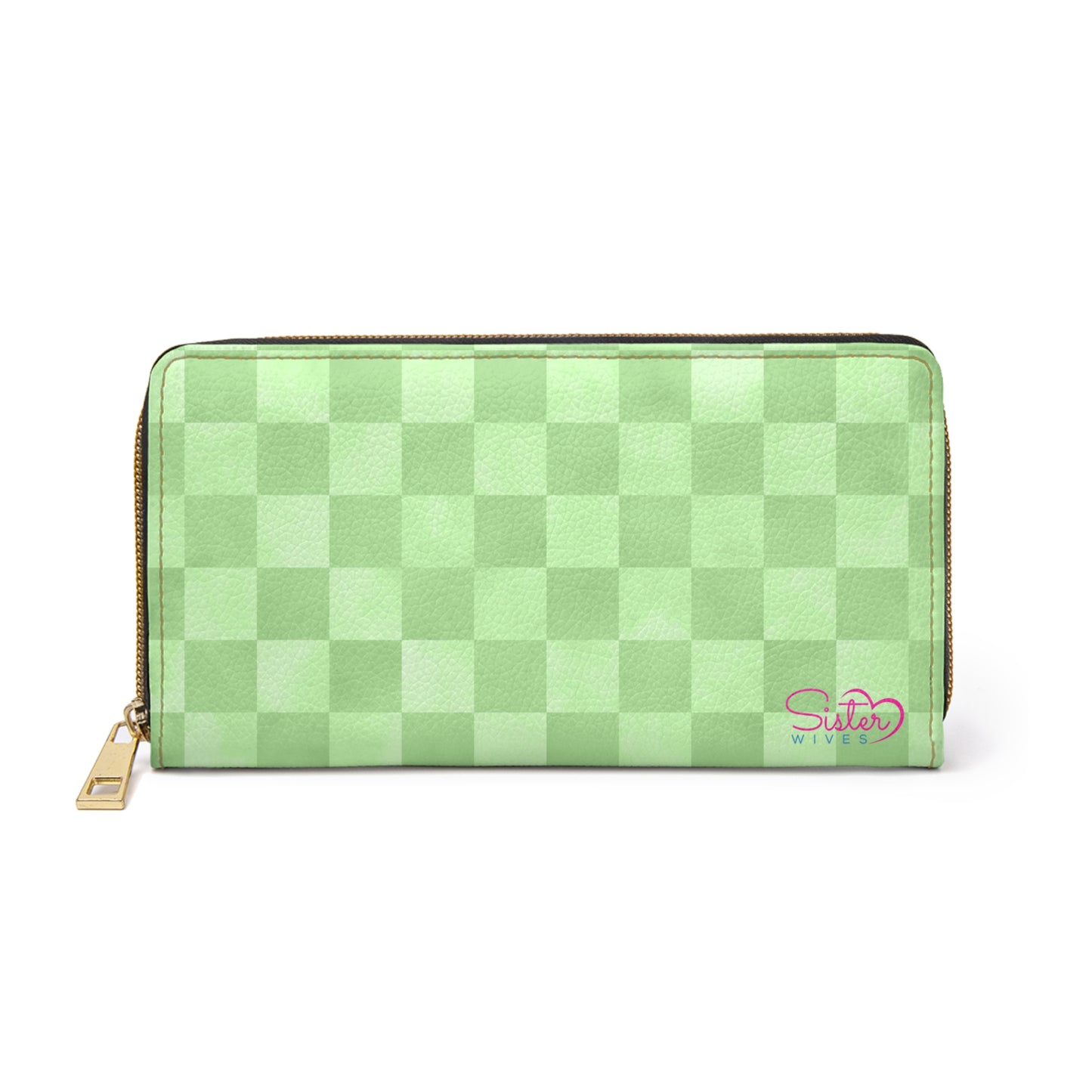 Checkered Green Zipper Wallet | Polyamory Friendly Accessory | ENM Lifestyle Wallet | Inclusive Chosen Family Gift | Colorful Retro Checker Wallet