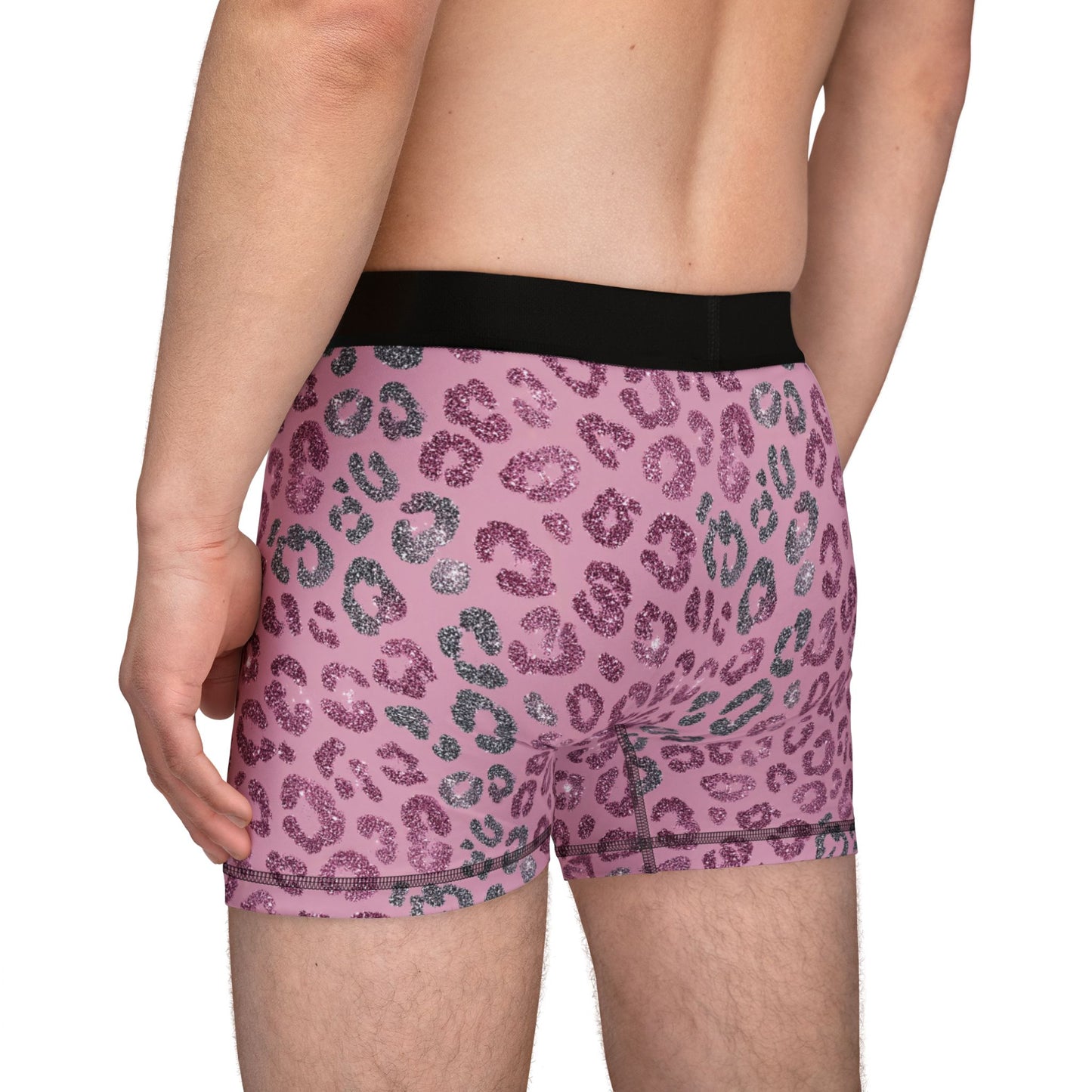 Men’s Valentine’s Leopard Boxer Briefs – Pink Heart Leopard Boxers, Polyamory & Swinger Friendly Underwear, ENM Pride, Matching Couples Sets Available