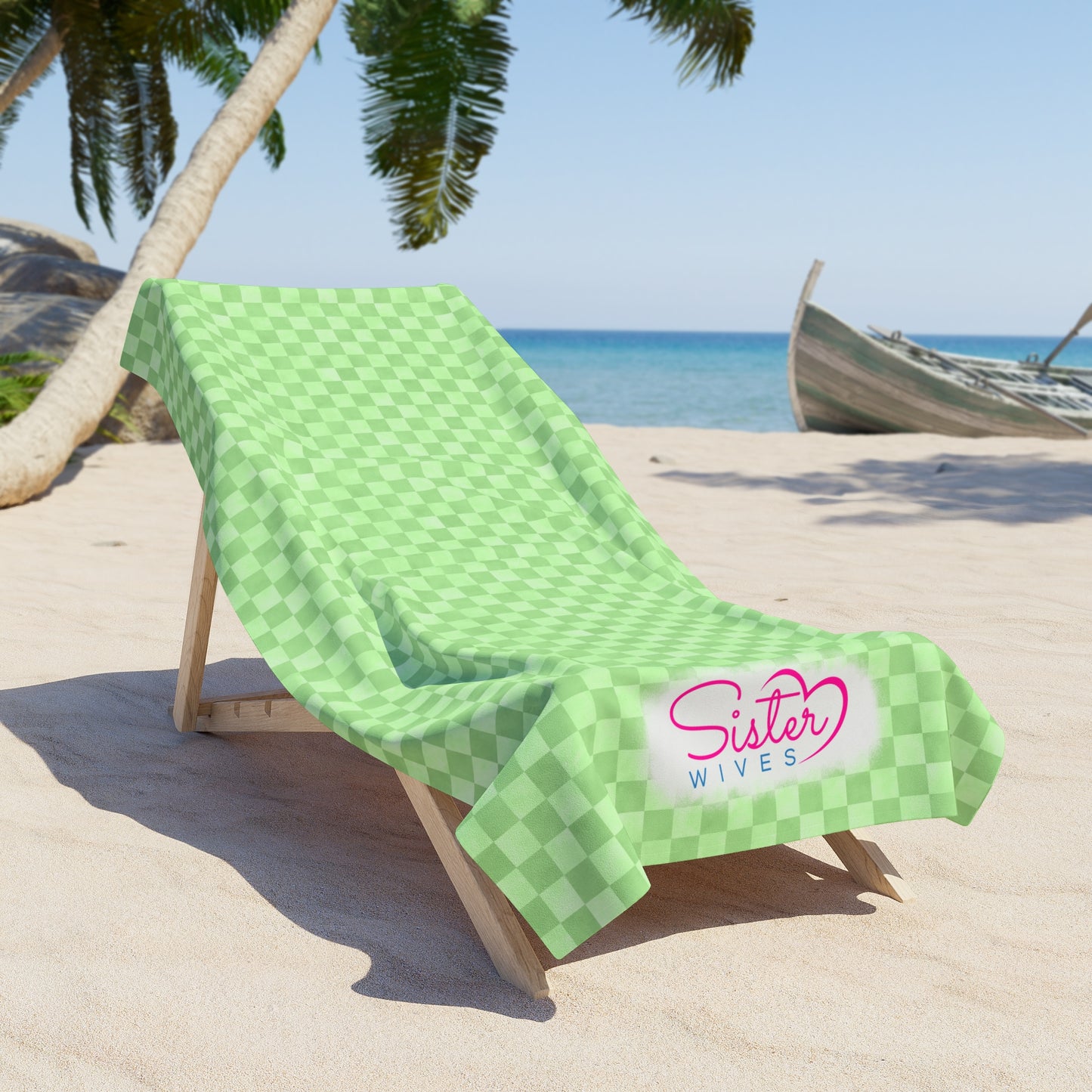 Green Checkerboard Beach Towel | Polyamory & ENM Friendly | Lifestyle Cruise, Resort & Pride Towel | Sisterwives Beach & Pool Towel