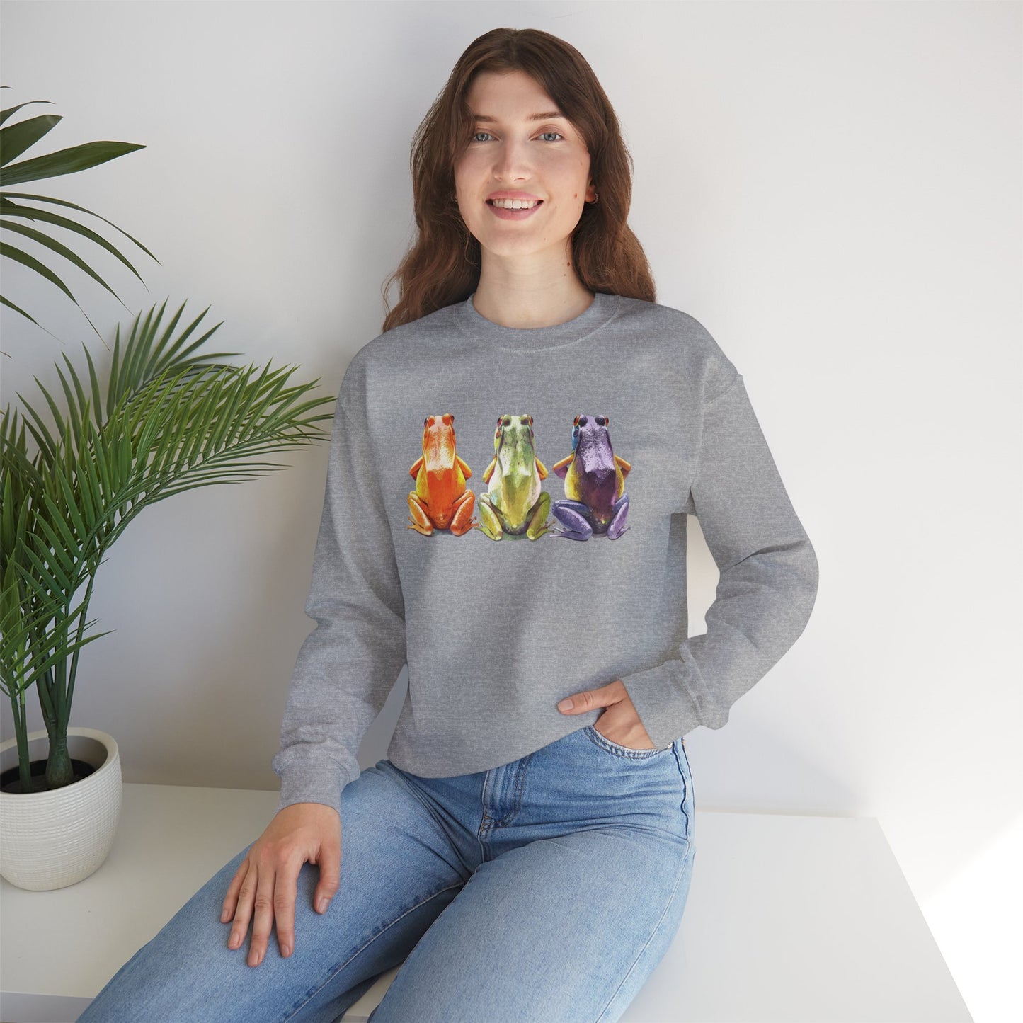 Three Frogs Crewneck Sweatshirt | Chosen Family Symbol Pullover | Polyamory & ENM Cozy Apparel | Whimsical Nature Graphic Sweatshirt