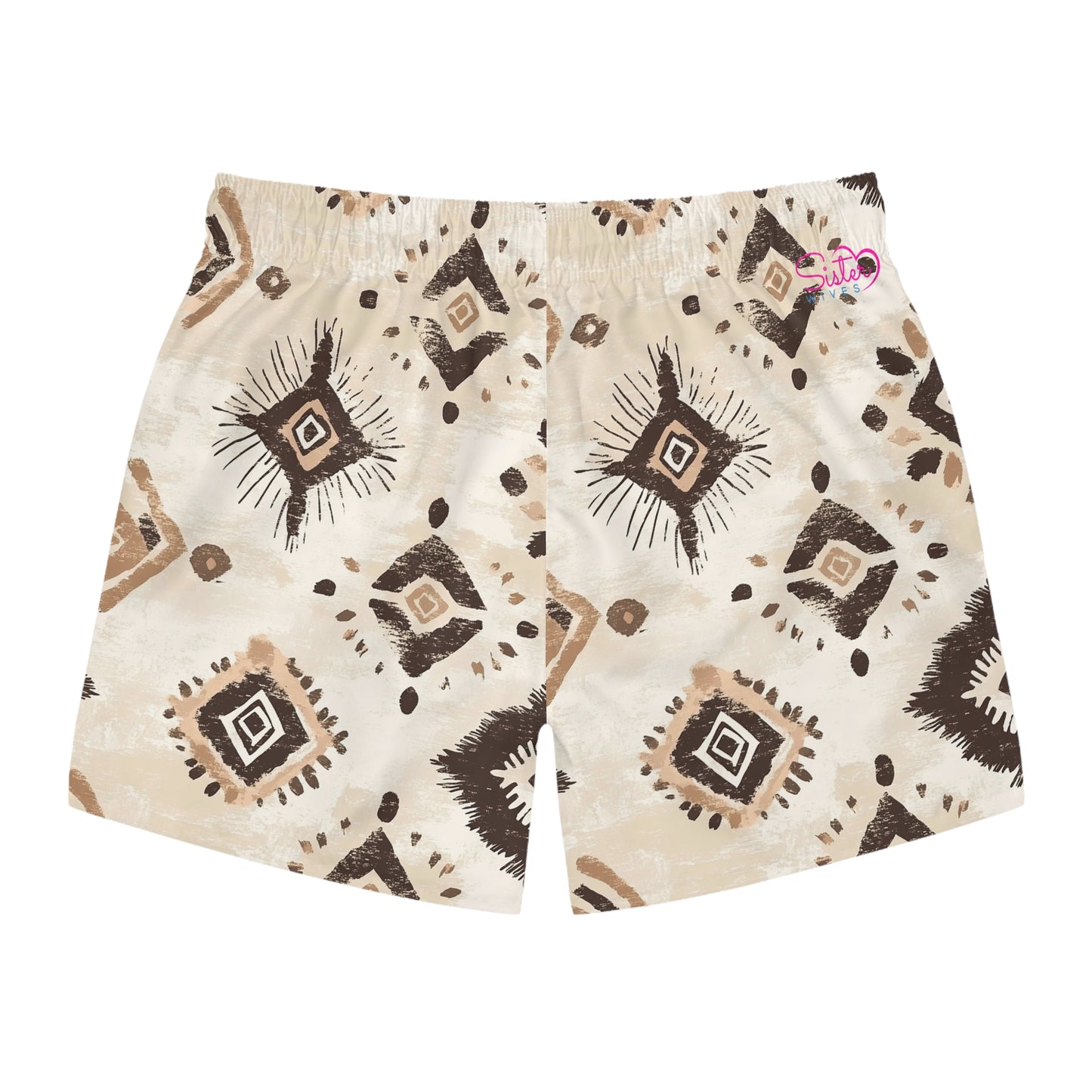 Men’s Boho Abstract Swim Trunks – Neutral Earth Tone Boardshorts | Modern Minimalist Swimwear | Fast-Dry Men’s Swim Shorts