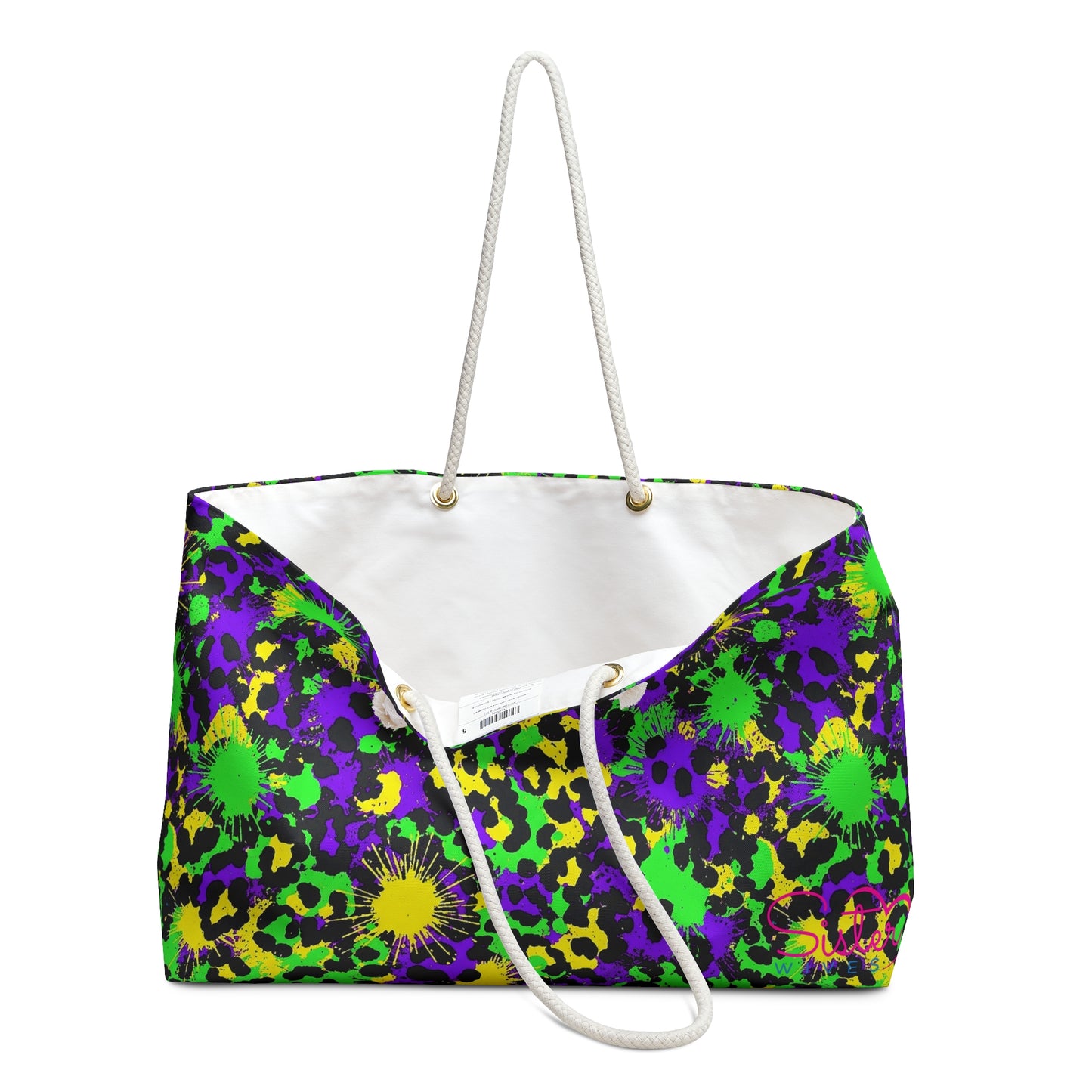 Mardi Gras Cheetah Print Weekender Bag | Polyamory ENM Friendly Travel Tote | Matching Couple & Throuple Overnight Bag | Festival & Cruise Carryall