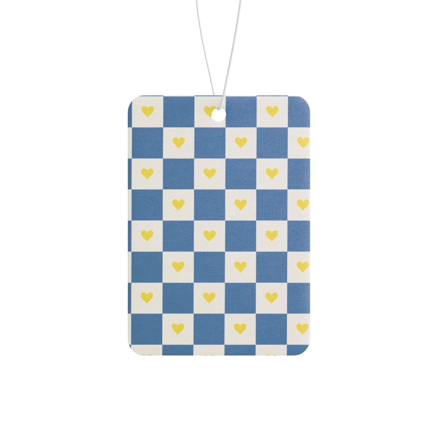 Blue Checkered Heart Car Air Freshener – Cute Preppy Aesthetic Hanging Diffuser | Pine, New Car & Black Ice Scents