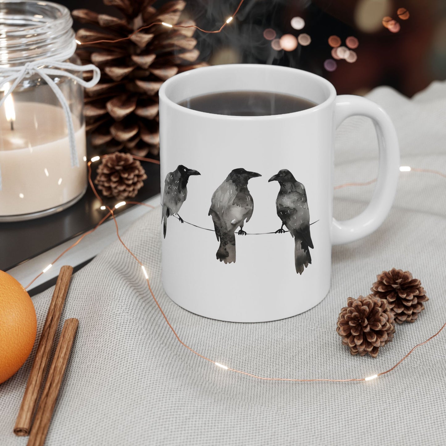 Three Crows Mug | Chosen Family Coffee Cup | Polyamory & Sisterwives Symbol Mug | Ethical Non-Monogamy Gift | Cozy Ceramic Mug