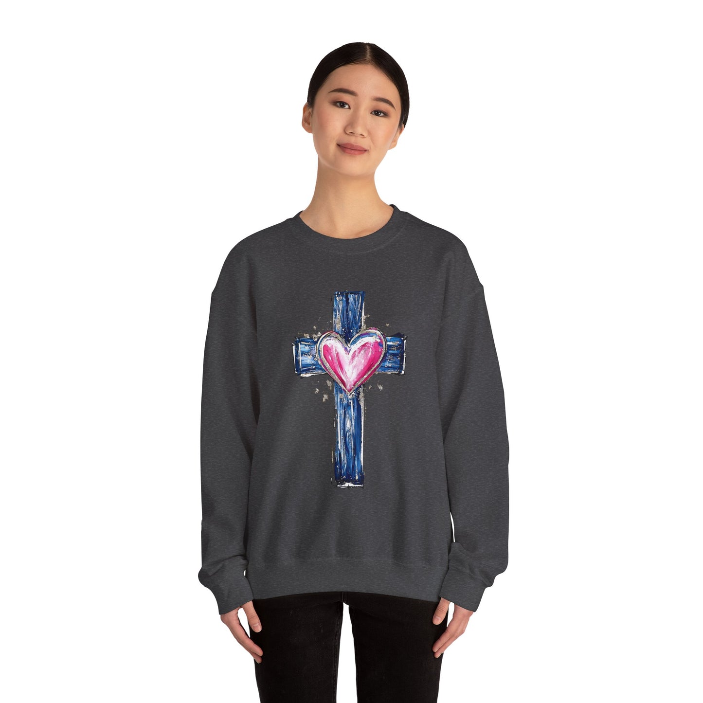 Cross with Heart Crewneck Sweatshirt | Love-Centered Faith Pullover | Inclusive Christian Apparel | Cozy Spiritual Sweatshirt