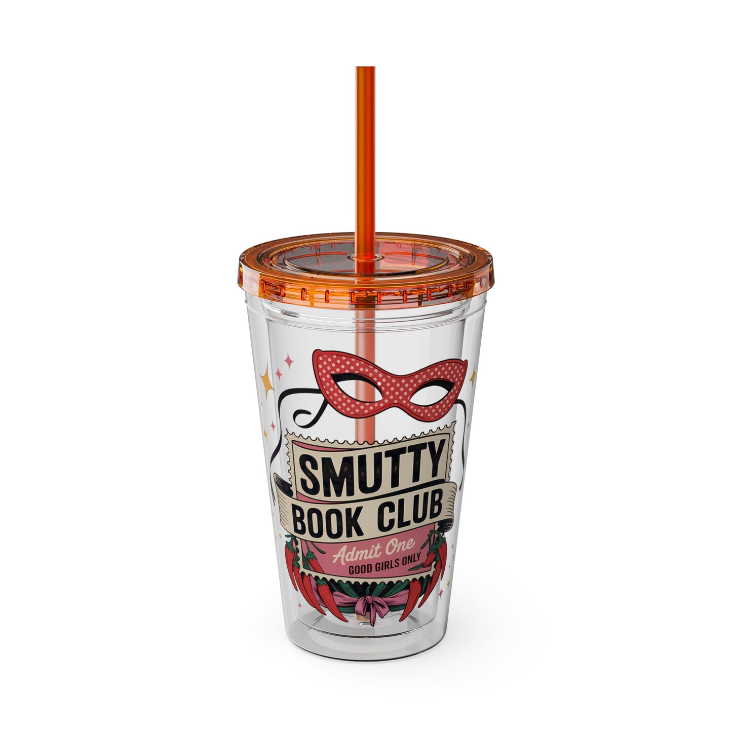 Admit One: Smutty Book Club – 16oz Sunsplash Tumbler | Polyamory Pride Cup | ENM Lifestyle Drinkware | Swinger Aesthetic Travel Cup | Spicy Romance Reader Gift | Poly, Open Relationship,...