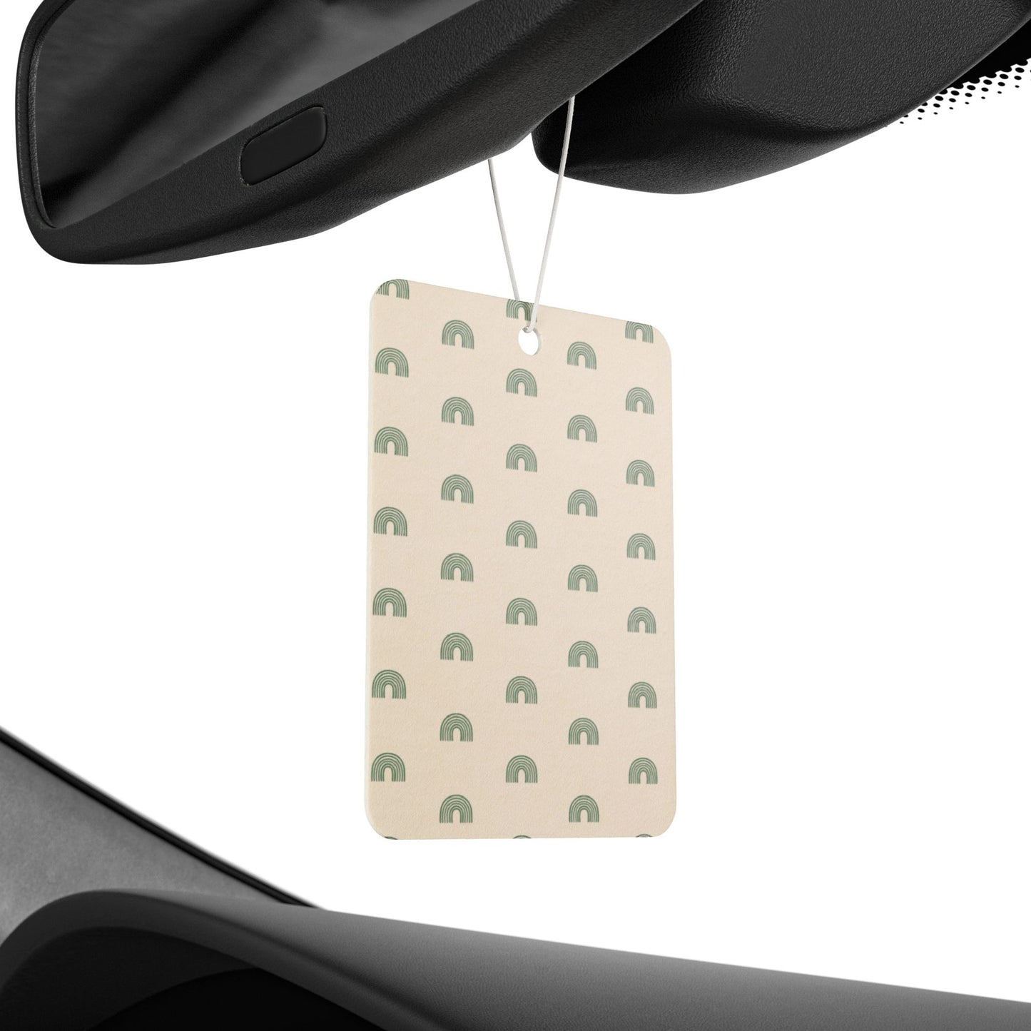 Neutral Green Rainbow Car Air Freshener – Boho Arch Aesthetic Hanging Diffuser | Pine, New Car & Black Ice Scents