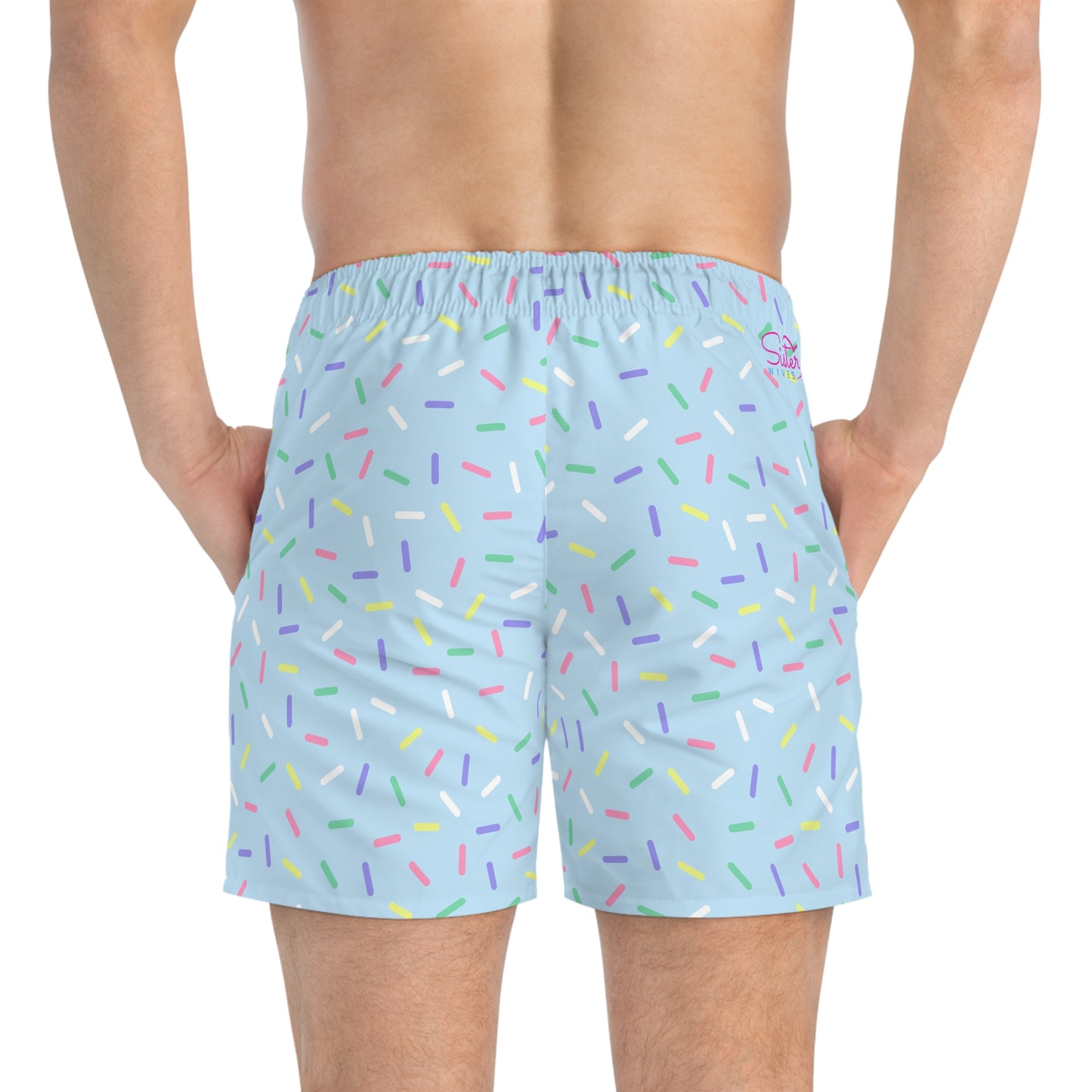 Men’s Rainbow Sprinkle Swim Trunks – Pastel Confetti Summer Swim Shorts, Fun Pool & Beach Board Shorts, Fast-Dry AOP Trunks