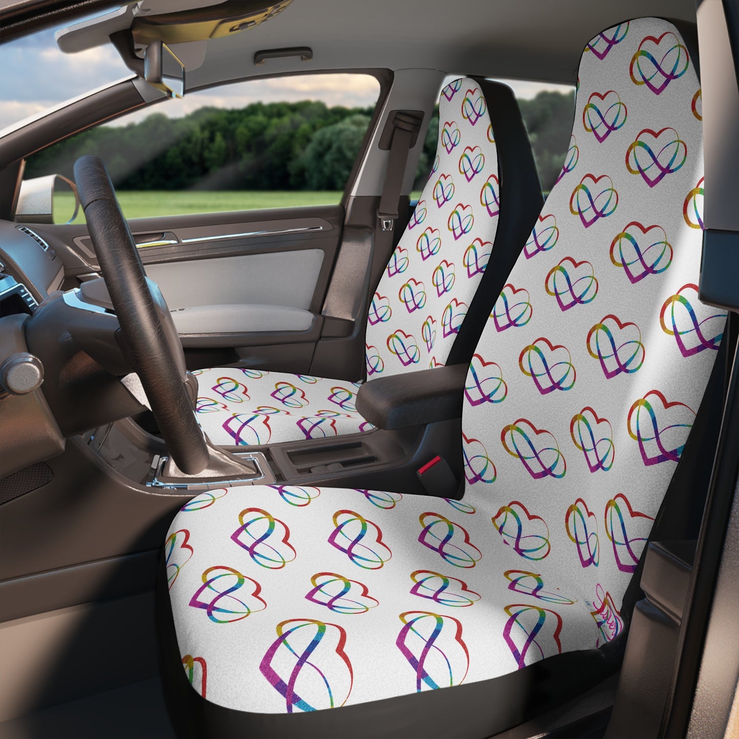 Polyamory Pride Car Seat Covers | Infinity Heart Auto Seat Covers | ENM & Chosen Family Car Decor | Inclusive Love Vehicle Accessories
